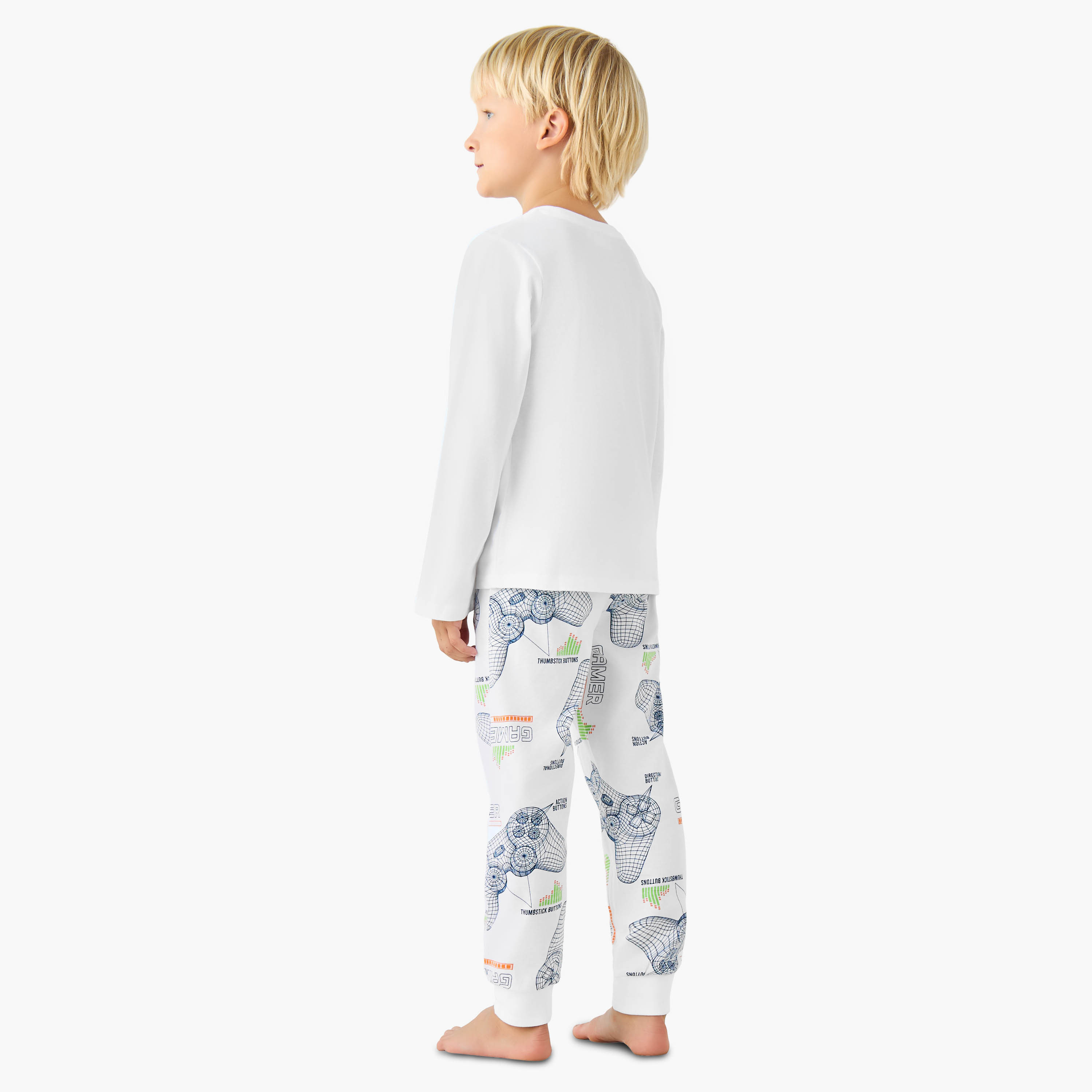 Juniors Cotton Crew Neck Long Sleeves Pyjama Set with Game Print-boys-clothing-nightwear-image-4