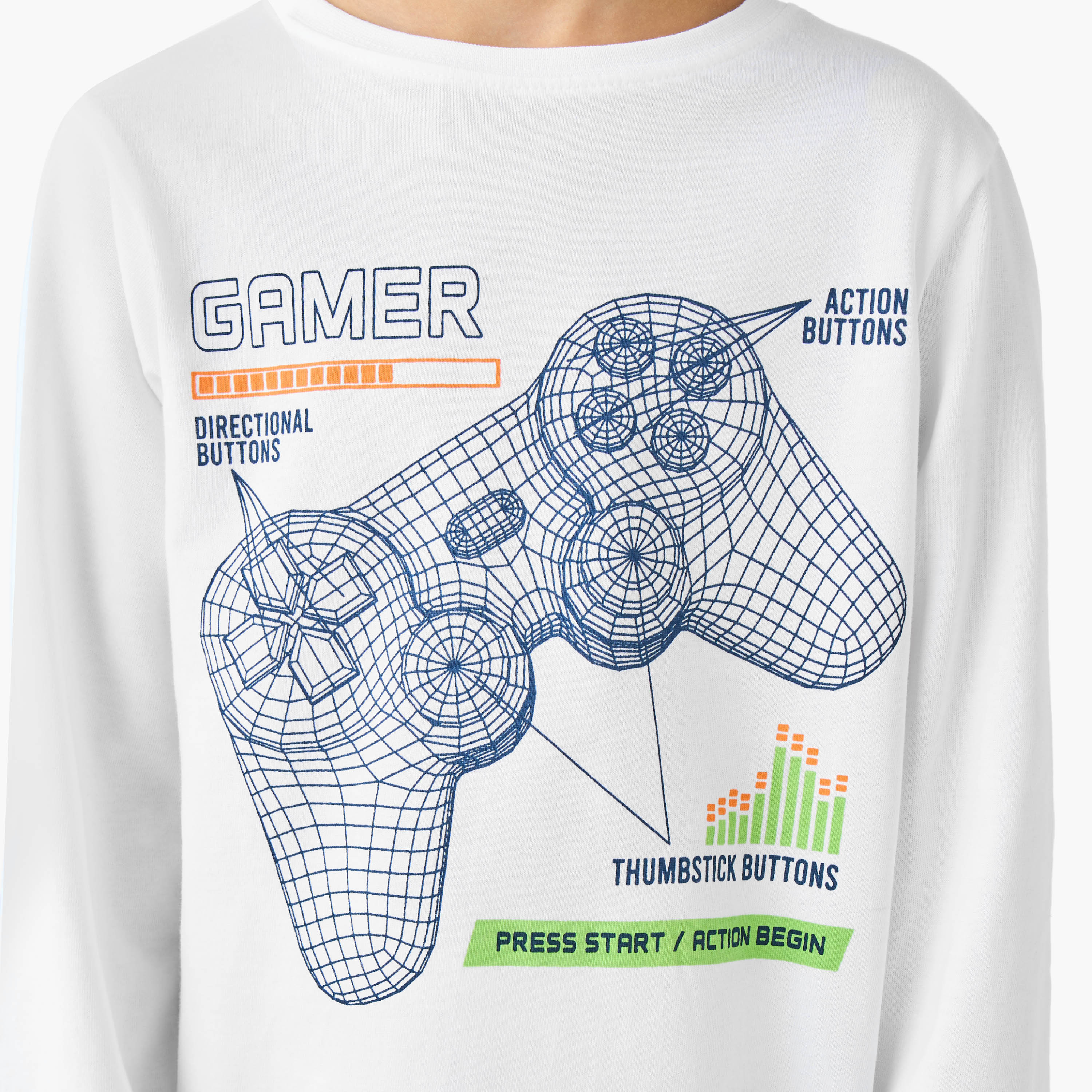 Juniors Cotton Crew Neck Long Sleeves Pyjama Set with Game Print-boys-clothing-nightwear-image-7