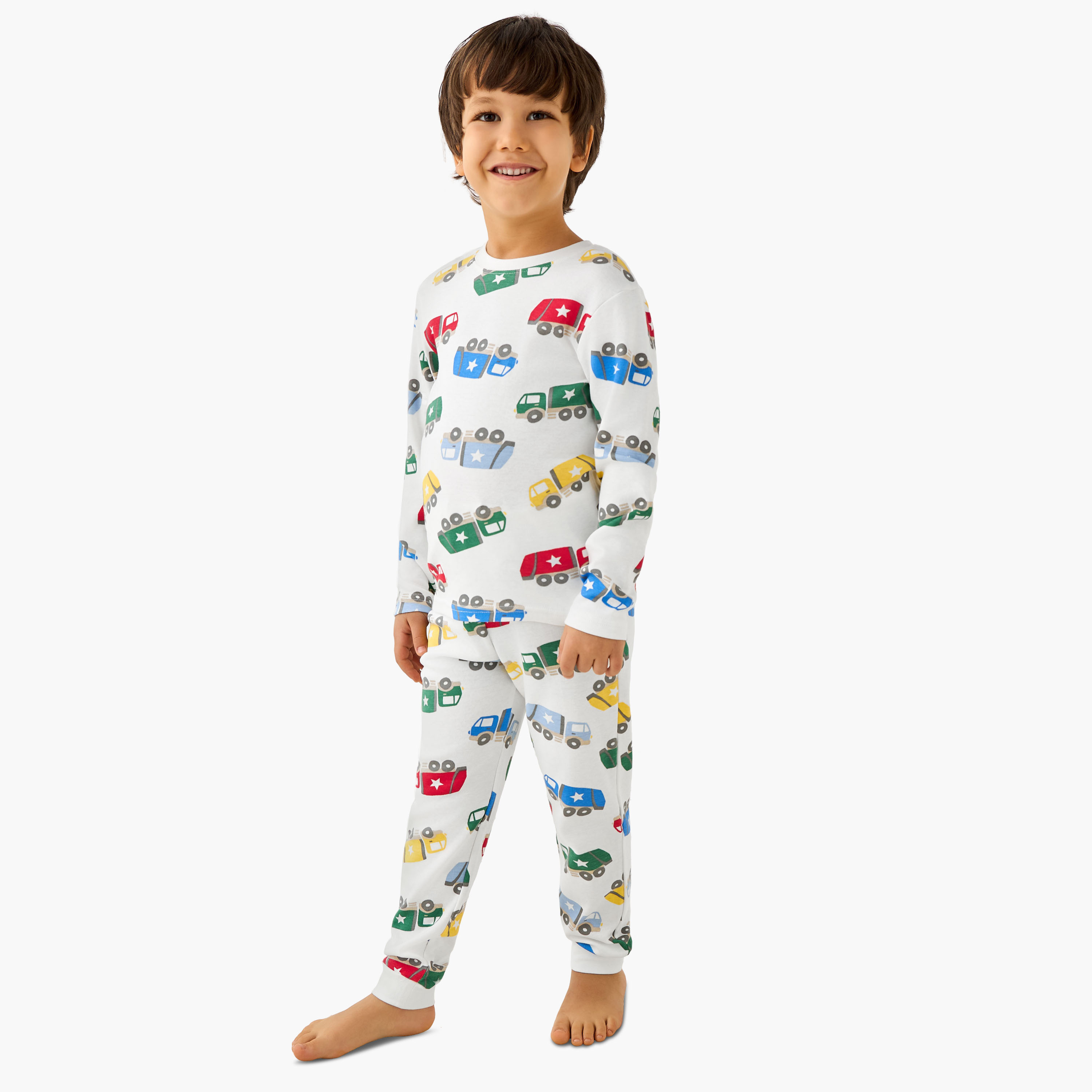Juniors Cotton Crew Neck Long Sleeves Pyjama Set with Game Print-boys-clothing-nightwear-image-1