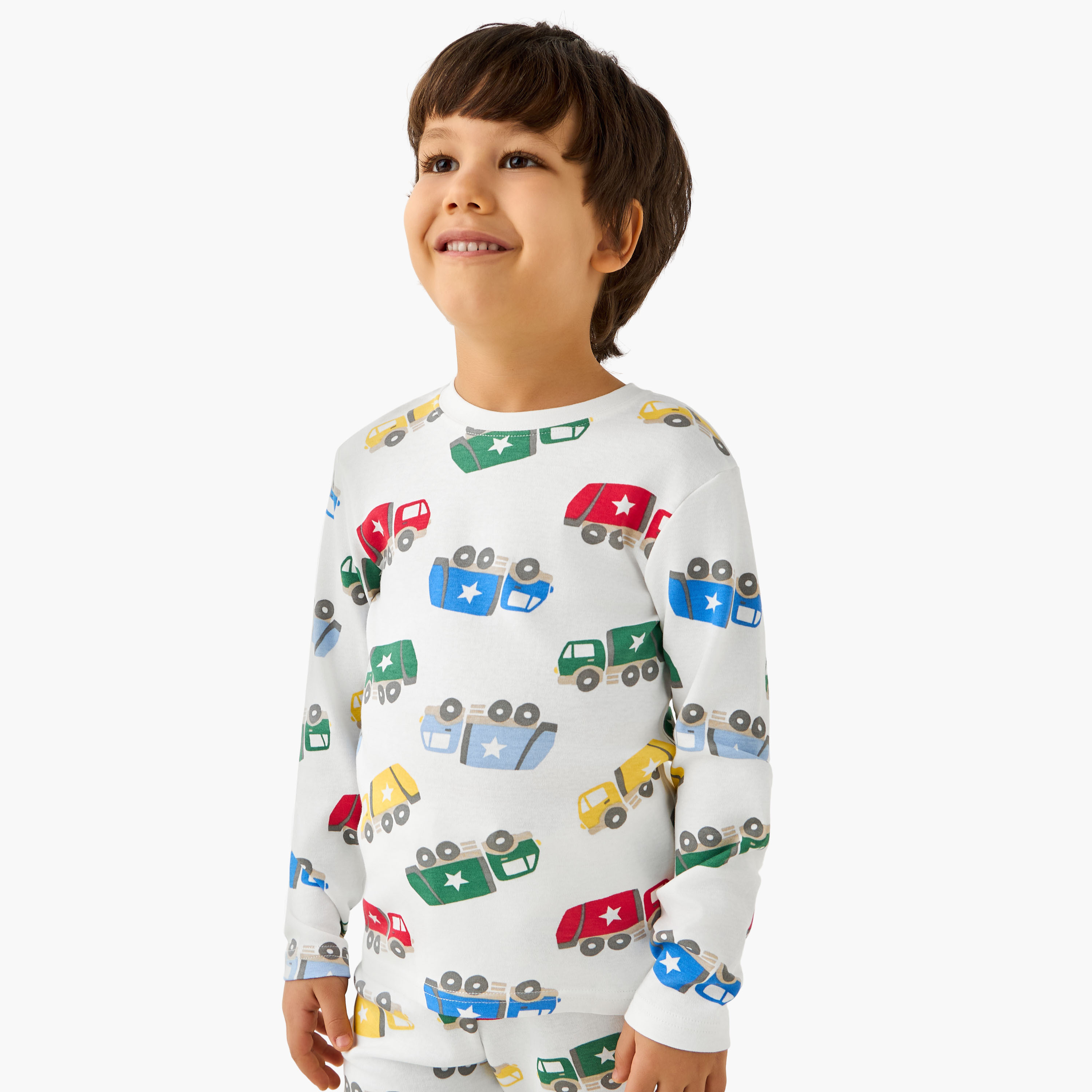 Juniors Cotton Crew Neck Long Sleeves Pyjama Set with Game Print-boys-clothing-nightwear-image-2
