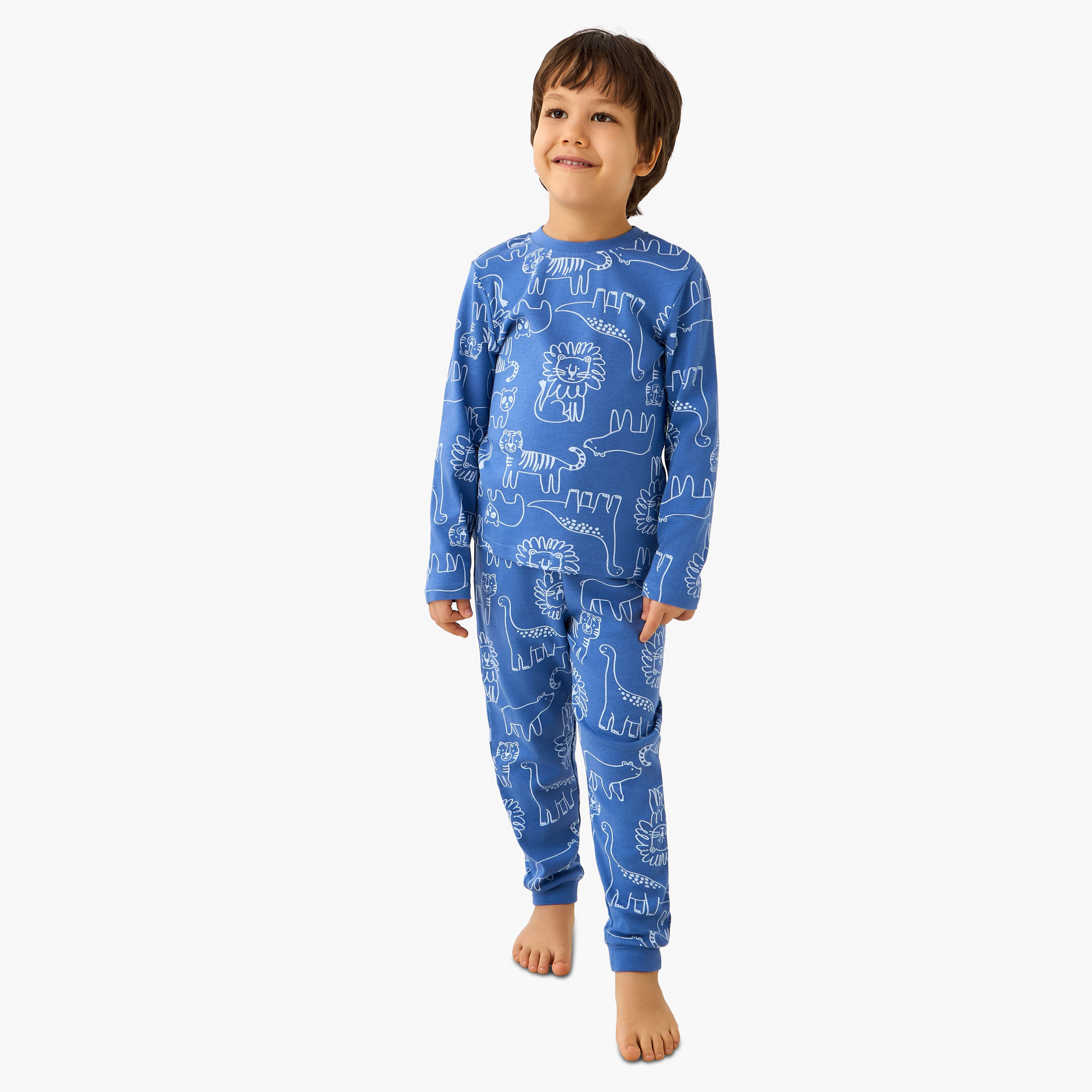 Juniors Cotton Crew Neck Long Sleeves Pyjama Set with Game Print-boys-clothing-nightwear-image-1