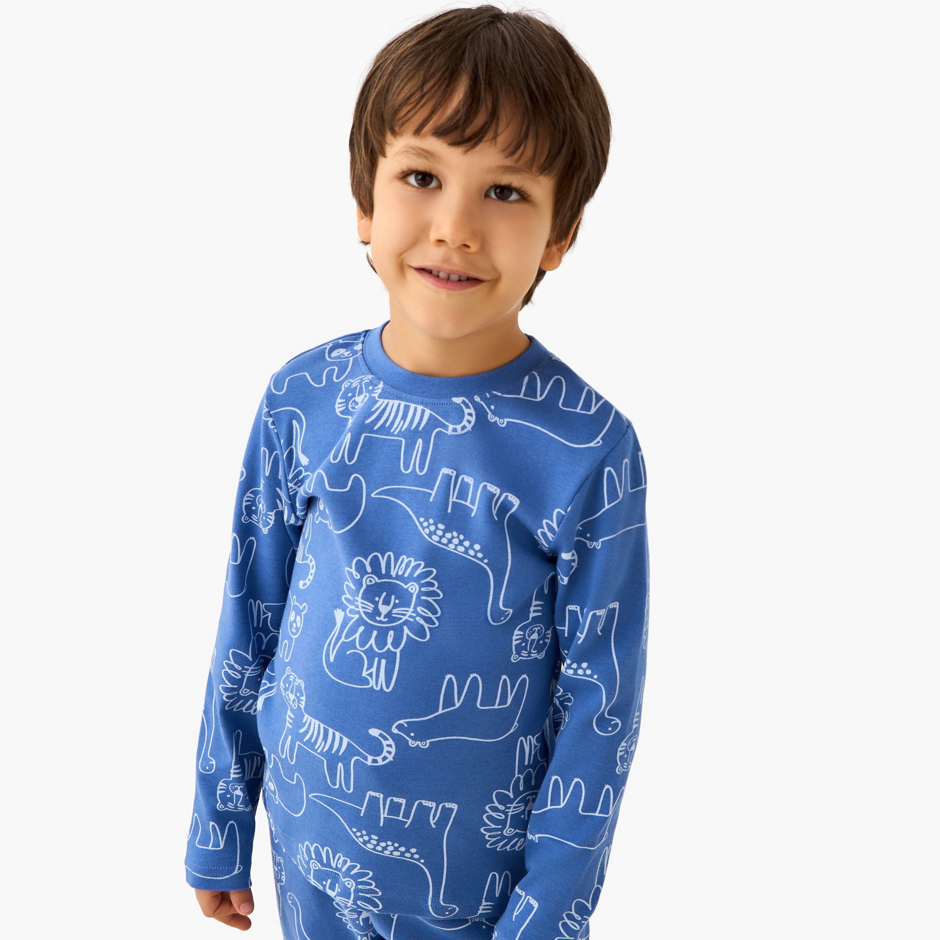 Juniors Cotton Crew Neck Long Sleeves Pyjama Set with Game Print-boys-clothing-nightwear-image-2