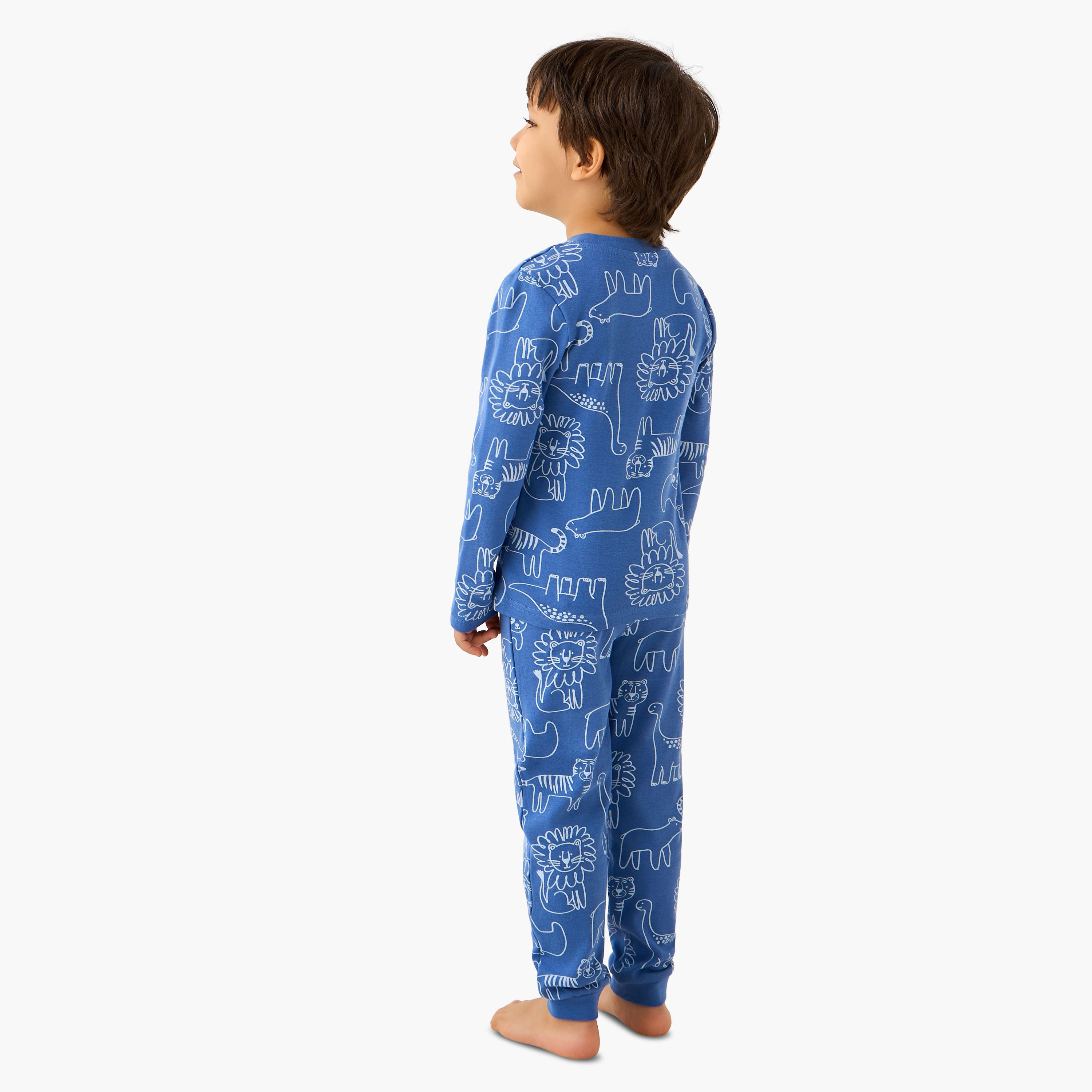 Juniors Cotton Crew Neck Long Sleeves Pyjama Set with Game Print-boys-clothing-nightwear-image-4