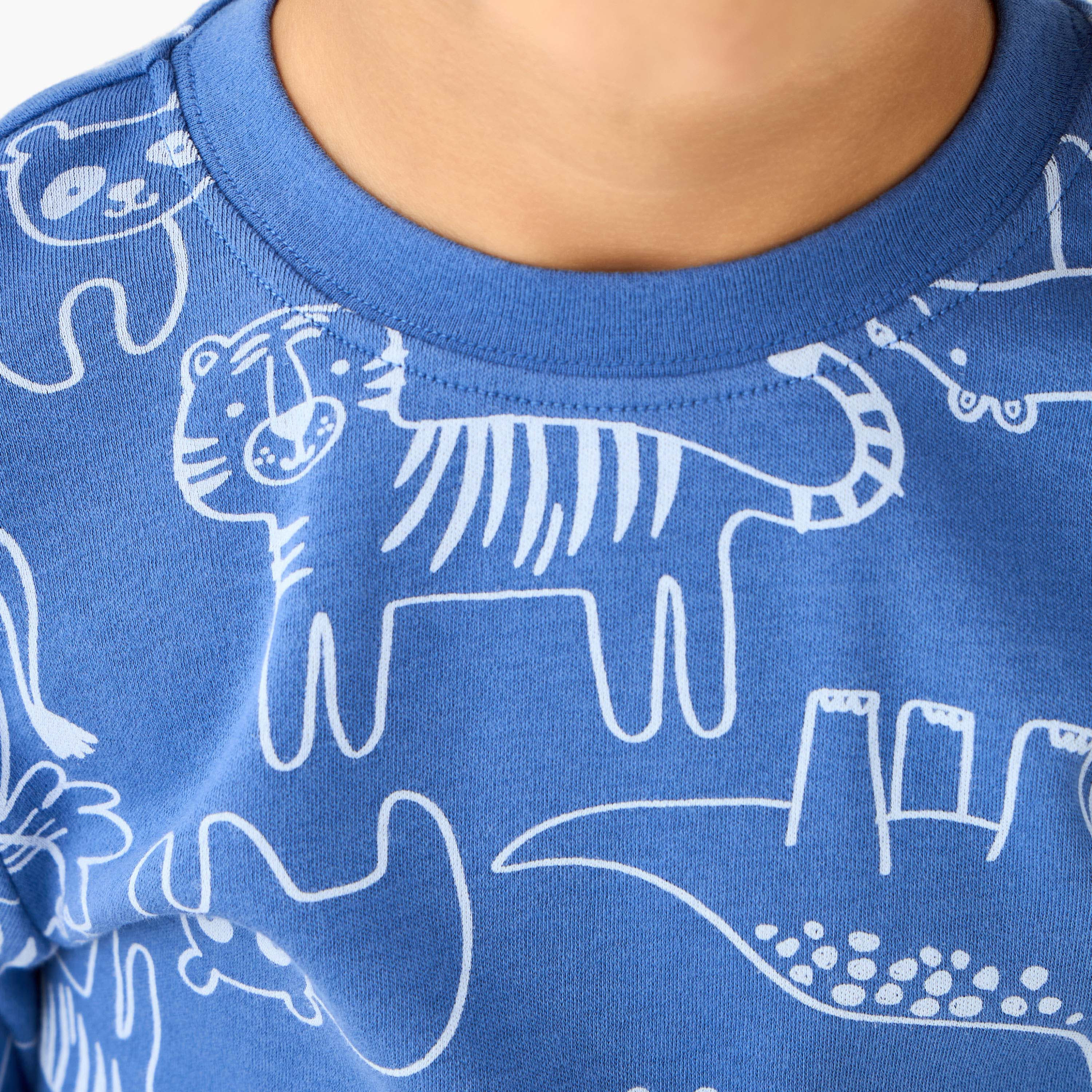 Juniors Cotton Crew Neck Long Sleeves Pyjama Set with Game Print-boys-clothing-nightwear-image-5