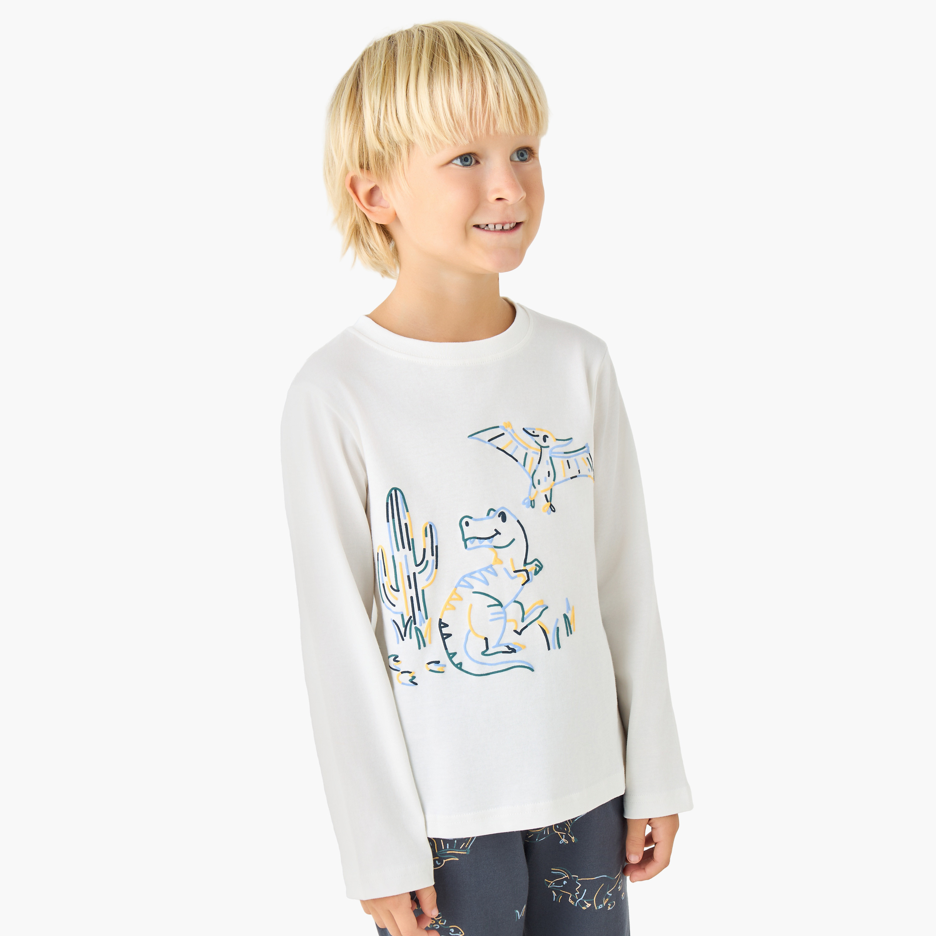 Juniors Cotton Crew Neck Long Sleeves Pyjama Set with Game Print-boys-clothing-nightwear-image-2