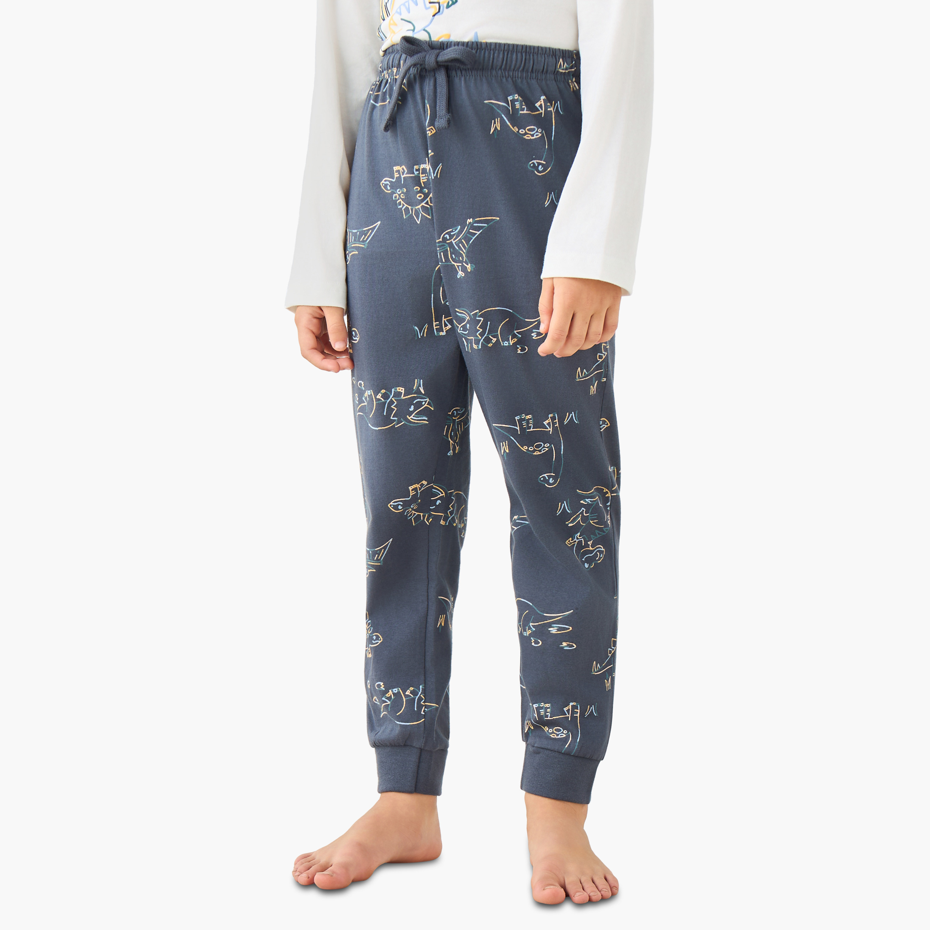 Juniors Cotton Crew Neck Long Sleeves Pyjama Set with Game Print-boys-clothing-nightwear-image-3