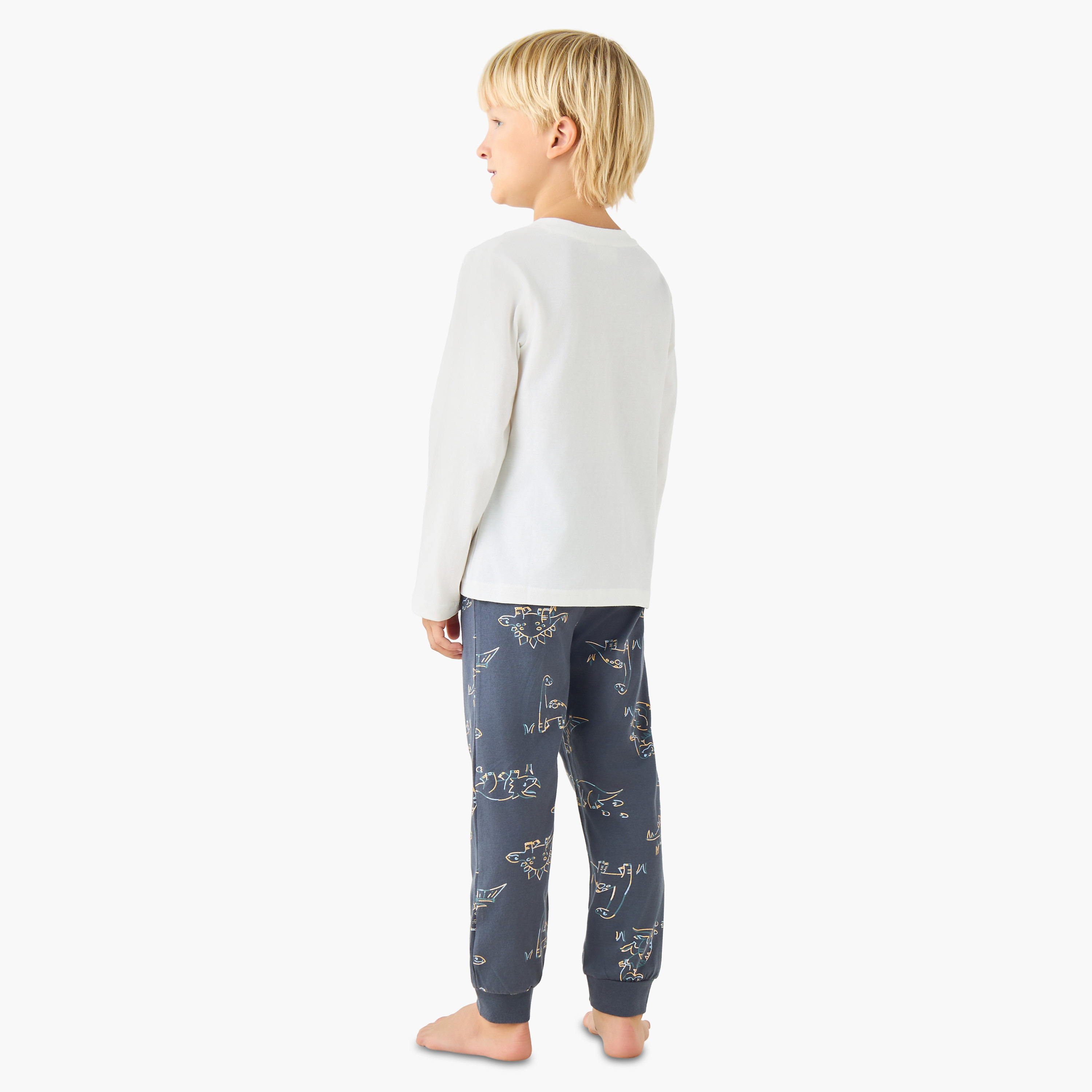 Juniors Cotton Crew Neck Long Sleeves Pyjama Set with Game Print-boys-clothing-nightwear-image-4