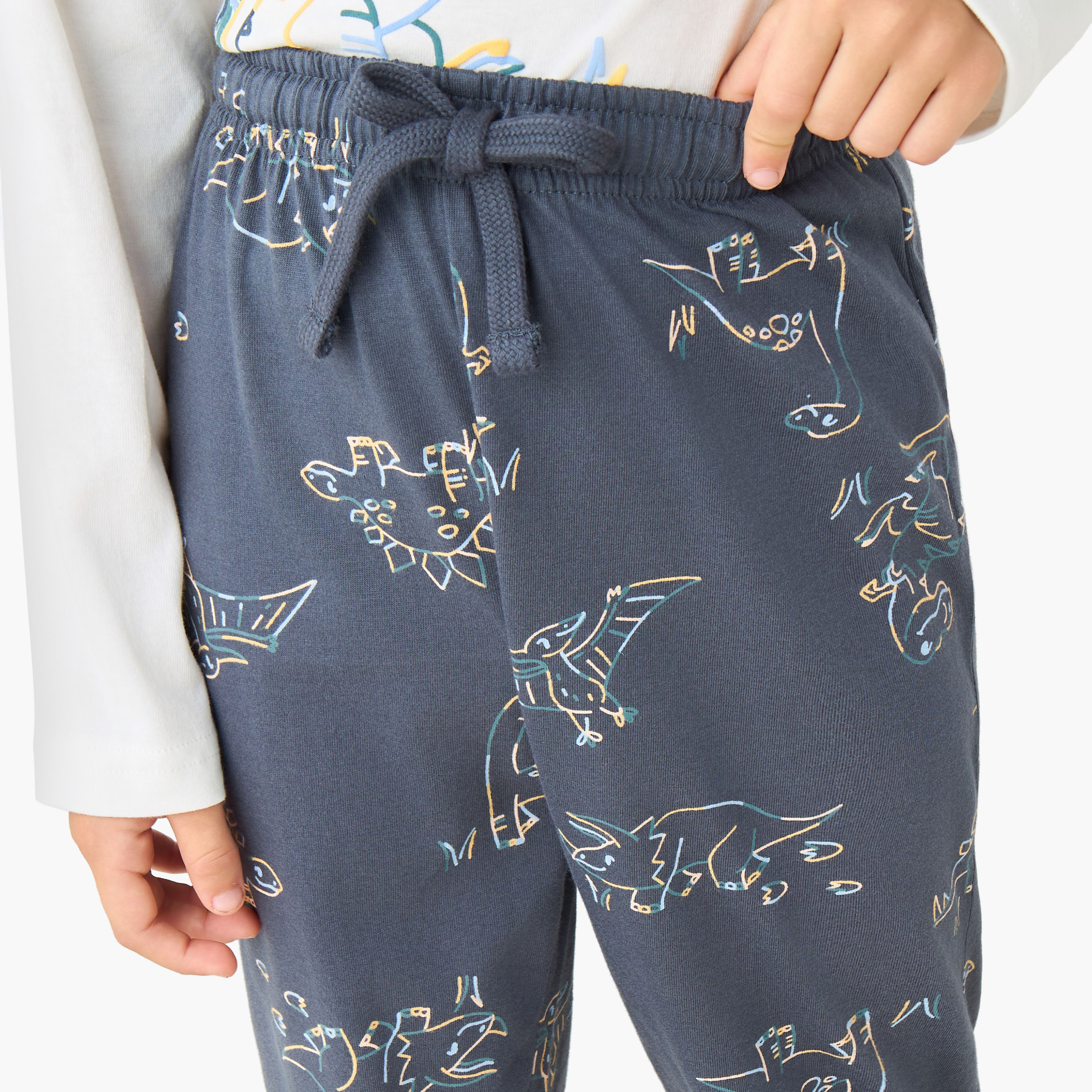 Juniors Cotton Crew Neck Long Sleeves Pyjama Set with Game Print-boys-clothing-nightwear-image-6