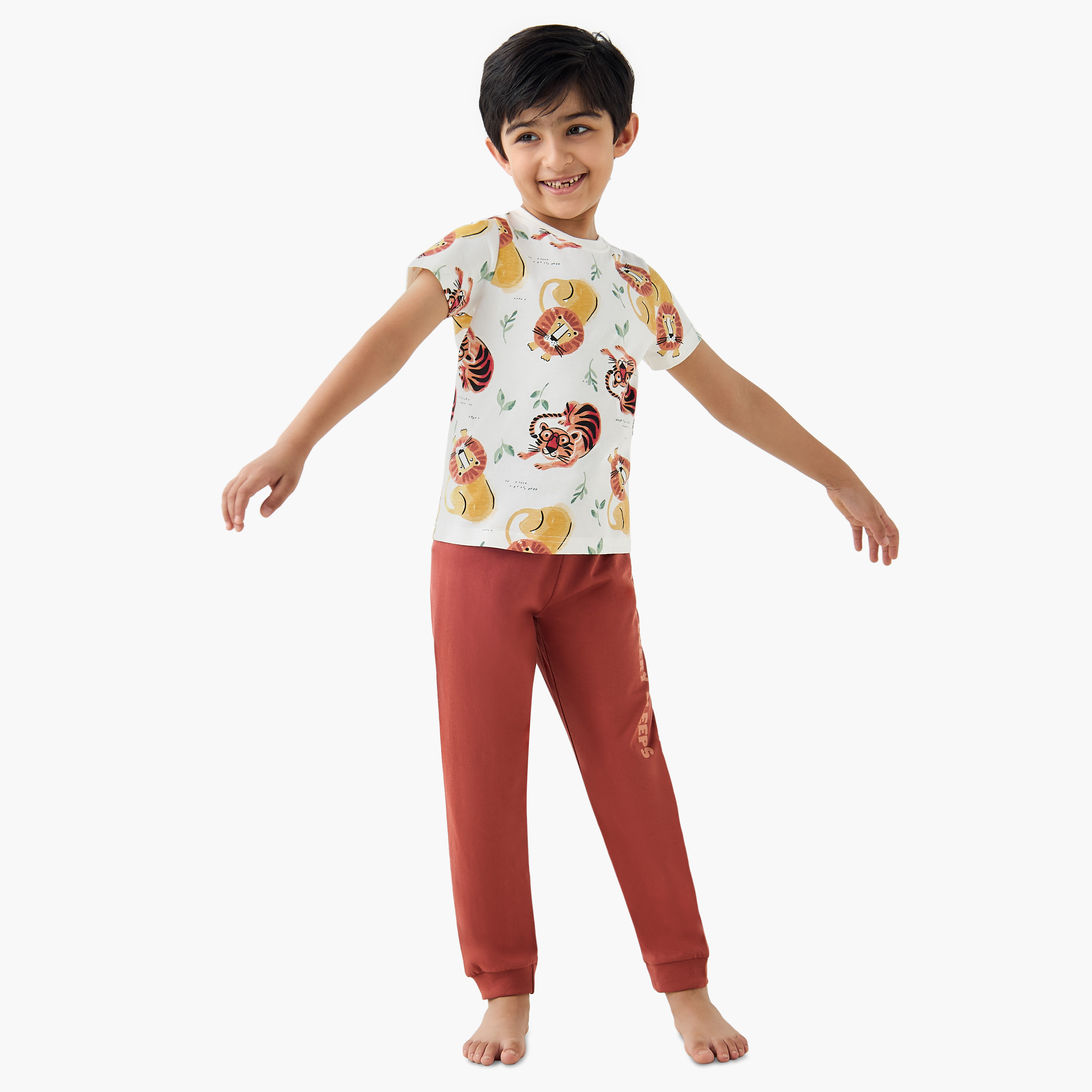 Juniors Animal Print T-shirt and Pyjama Set-boys-clothing-nightwear-image-1
