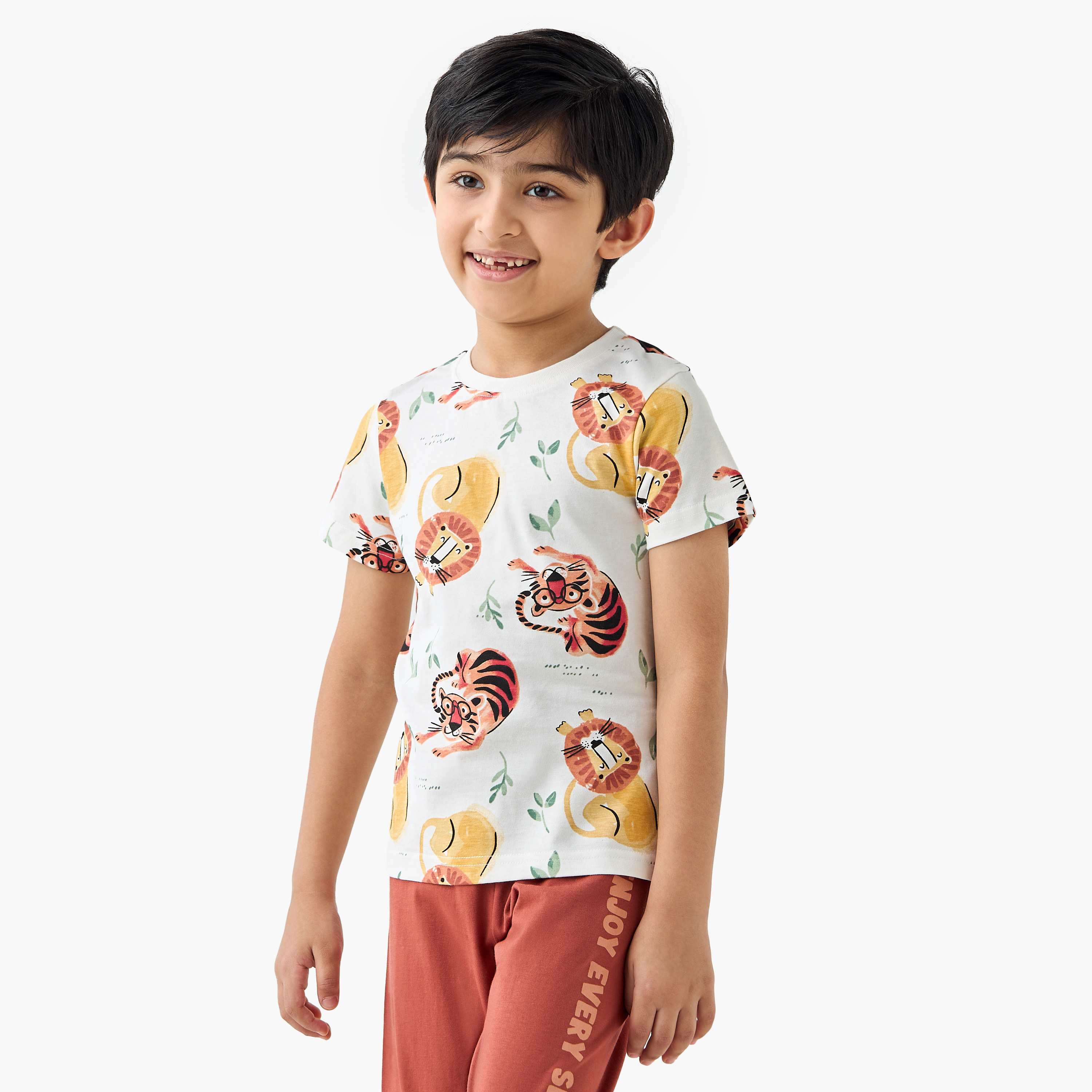 Juniors Animal Print T-shirt and Pyjama Set-boys-clothing-nightwear-image-2