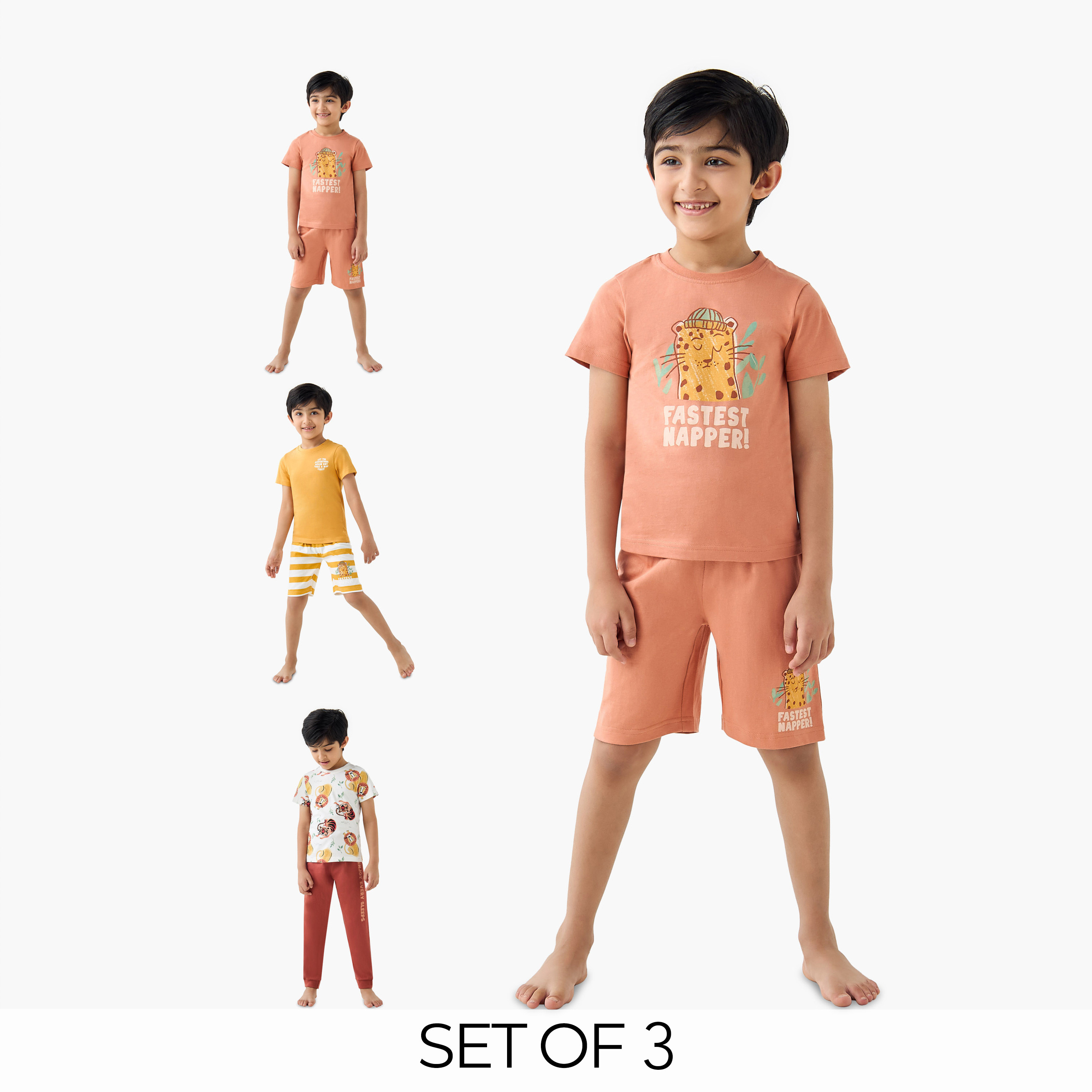 Juniors Printed T-shirts and Pyjamas - Set of 3-boys-clothing-nightwear-image-1