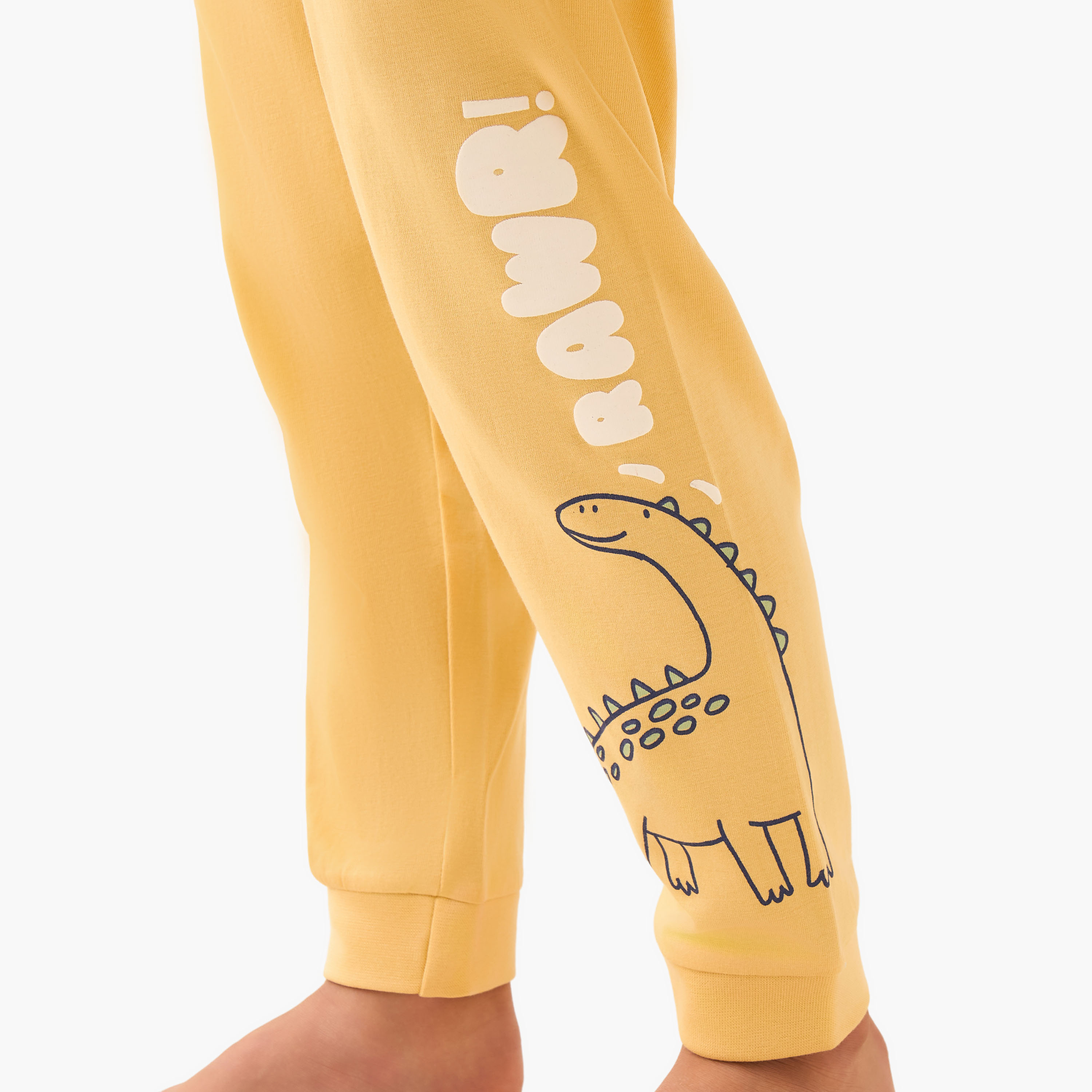 Juniors Cotton Crew Neck Long Sleeves Pyjama Set with Dinosaur Print-boys-clothing-nightwear-image-6