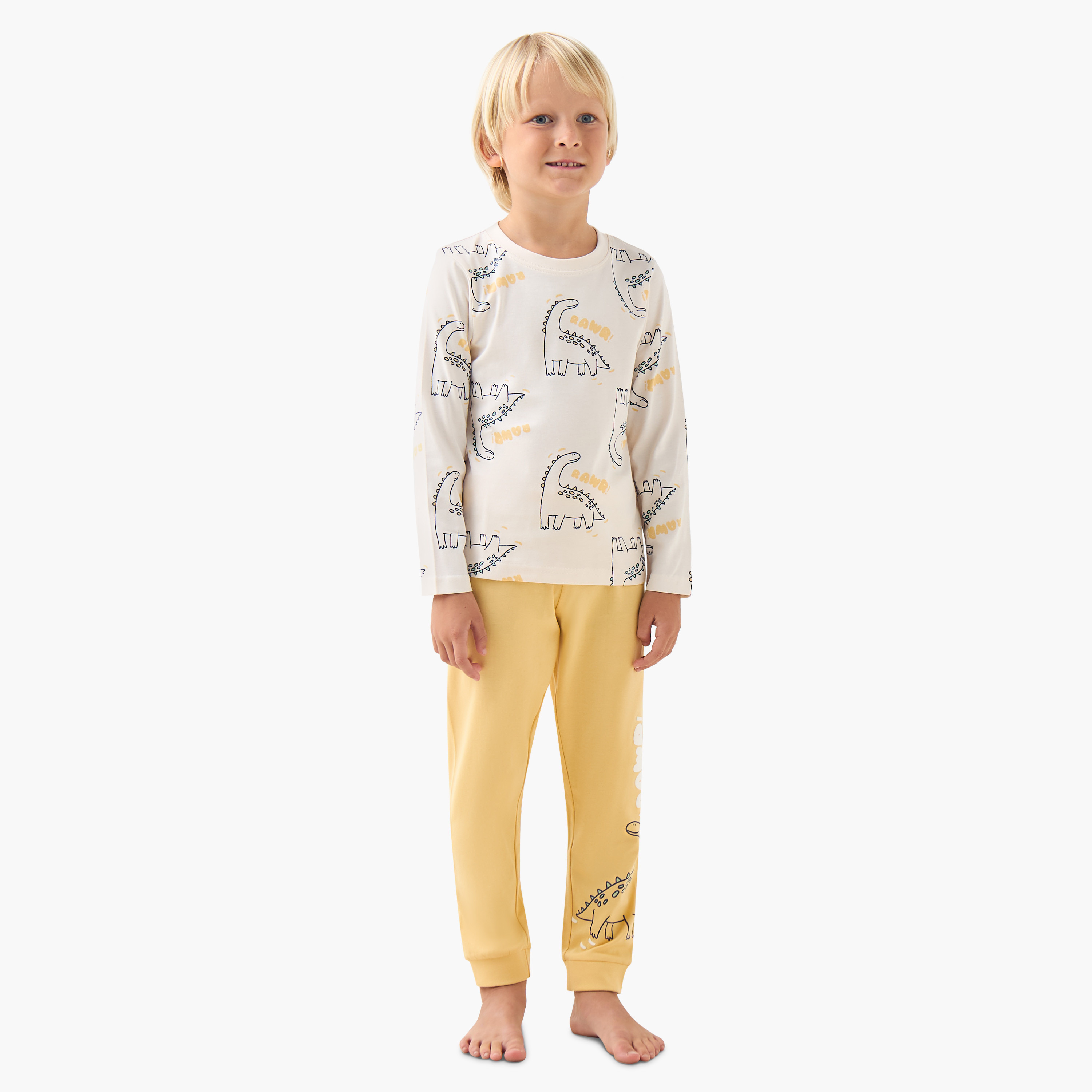 طقم بيجاما قطن بياقة ضيقة وأكمام طويلة بطبعات ديناصورات - عبوة من 3 قطع-boys-clothing-nightwear-image-8