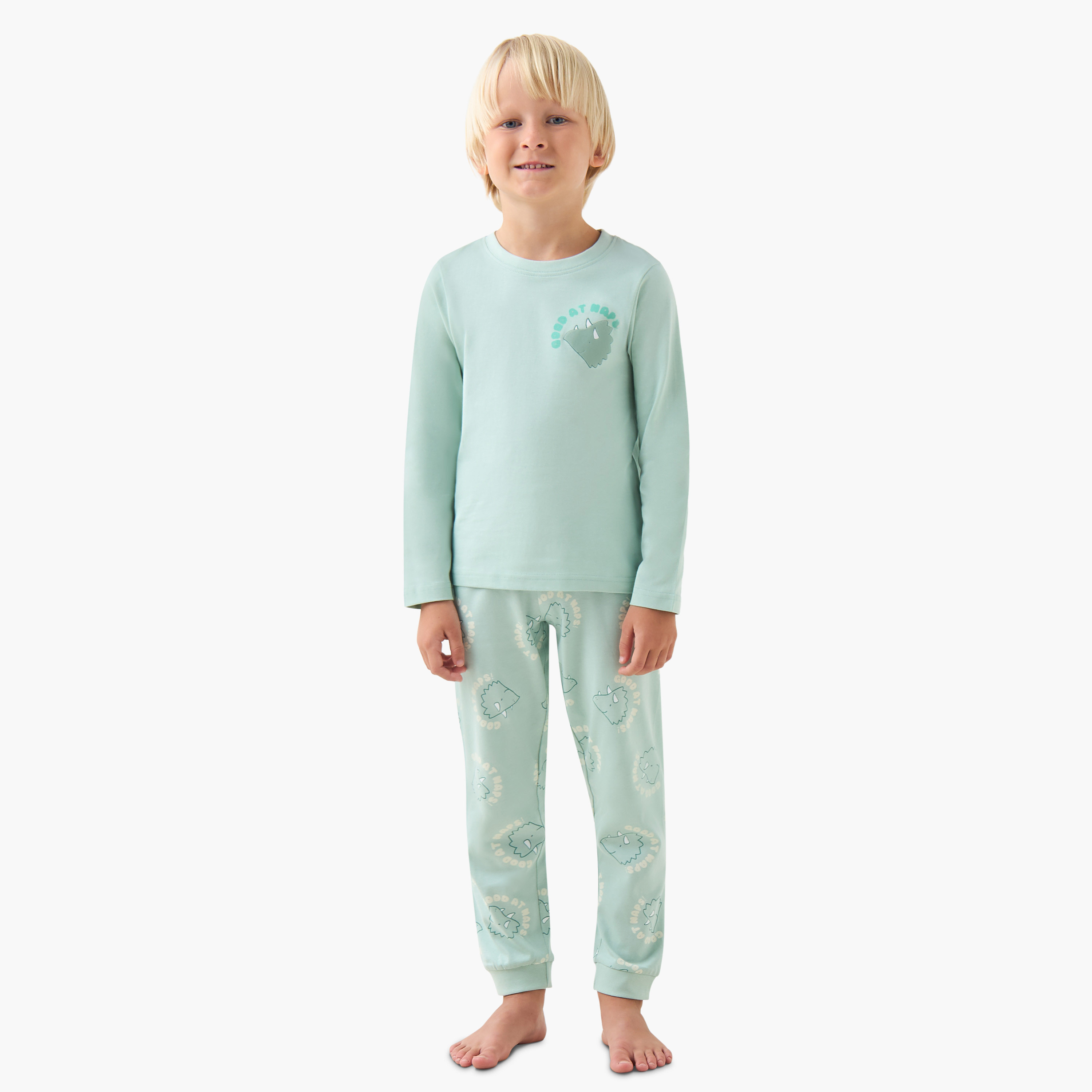 طقم بيجاما قطن بياقة ضيقة وأكمام طويلة بطبعات ديناصورات - عبوة من 3 قطع-boys-clothing-nightwear-image-7
