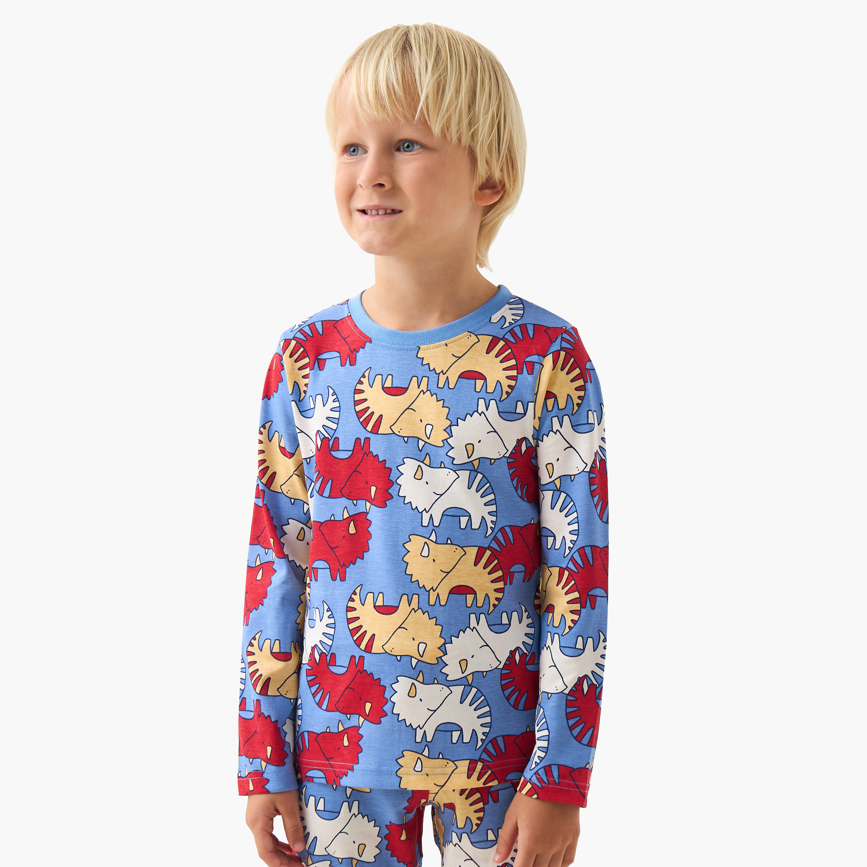 طقم بيجاما قطن بياقة ضيقة وأكمام طويلة بطبعات ديناصورات - عبوة من 3 قطع-boys-clothing-nightwear-image-6