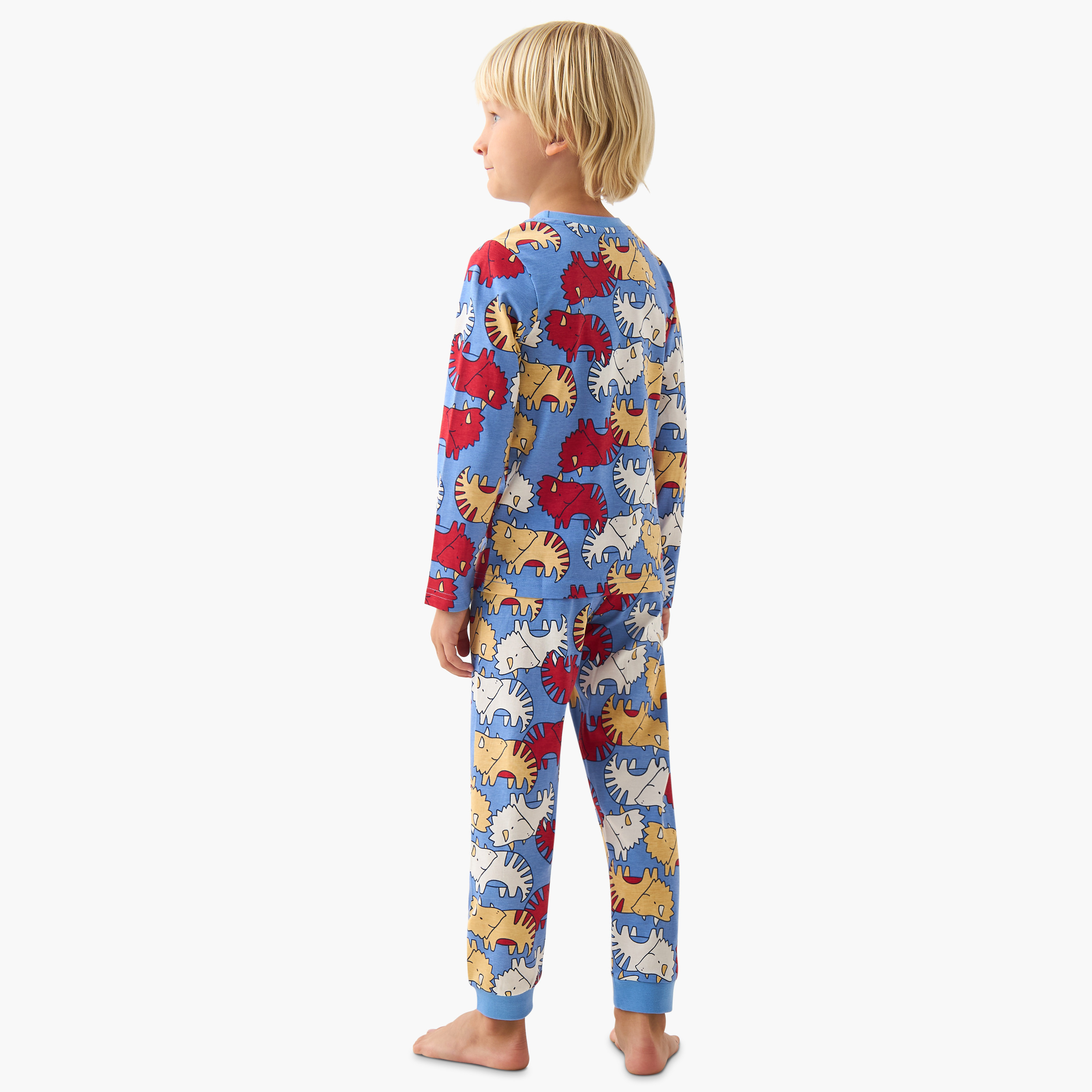 طقم بيجاما قطن بياقة ضيقة وأكمام طويلة بطبعات ديناصورات - عبوة من 3 قطع-boys-clothing-nightwear-image-4