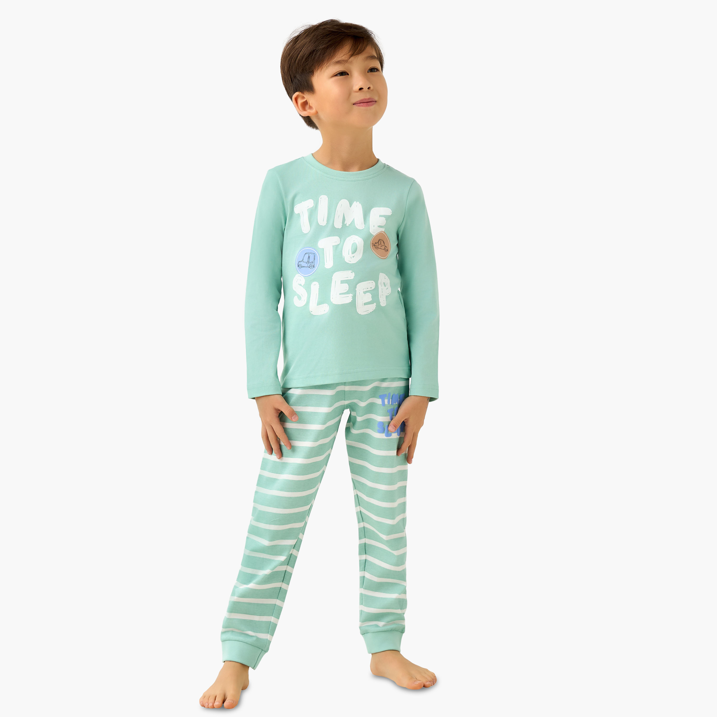 طقم بيجاما قطن بياقة ضيقة وأكمام طويلة وطبعات ديناصور من جونيورز-boys-clothing-nightwear-image-1