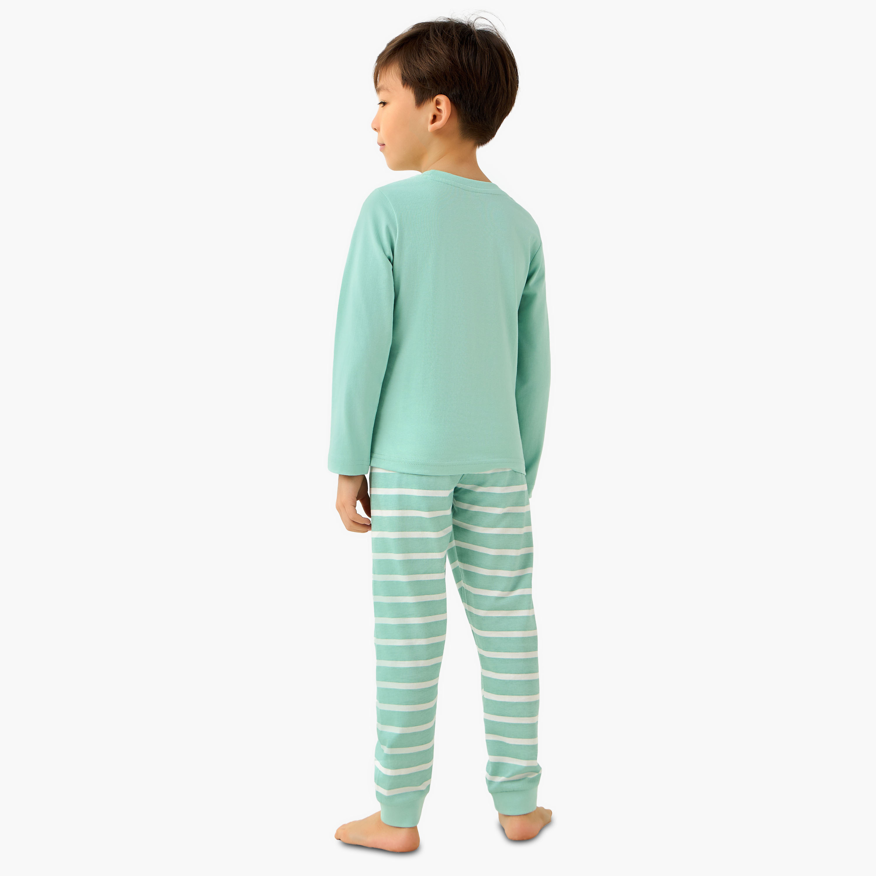طقم بيجاما قطن بياقة ضيقة وأكمام طويلة وطبعات ديناصور من جونيورز-boys-clothing-nightwear-image-4