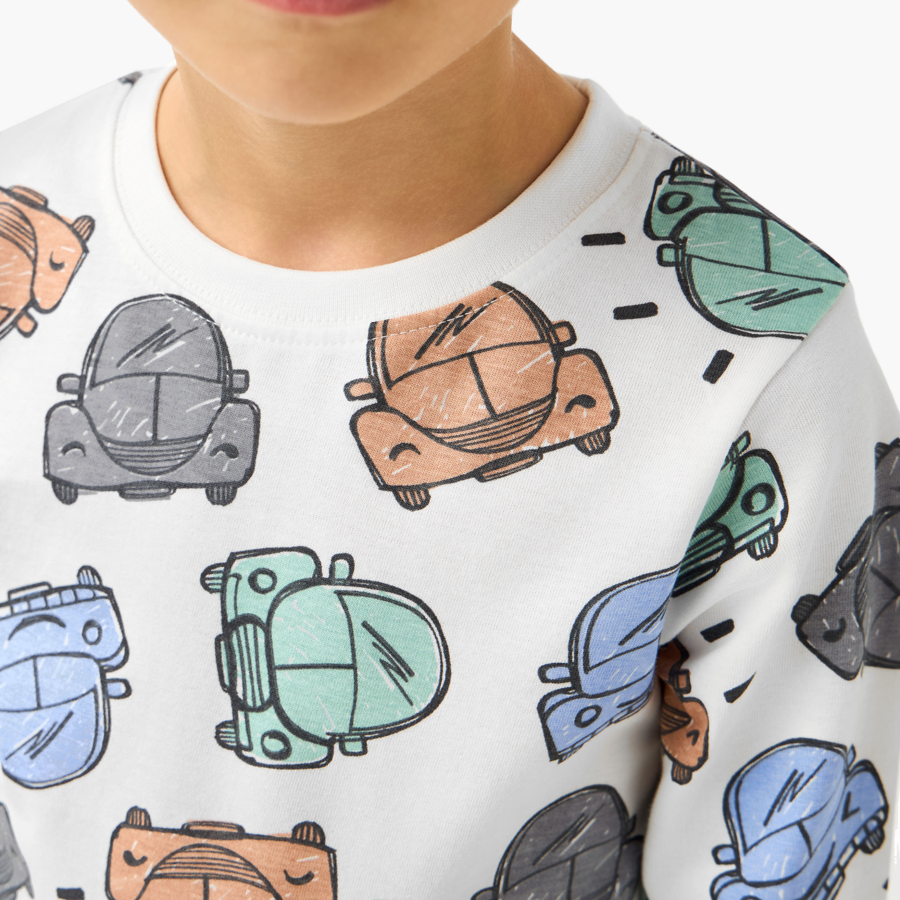 Juniors Cotton Crew Neck Long Sleeves Pyjama Set with Dinosaur Print-boys-clothing-nightwear-image-5