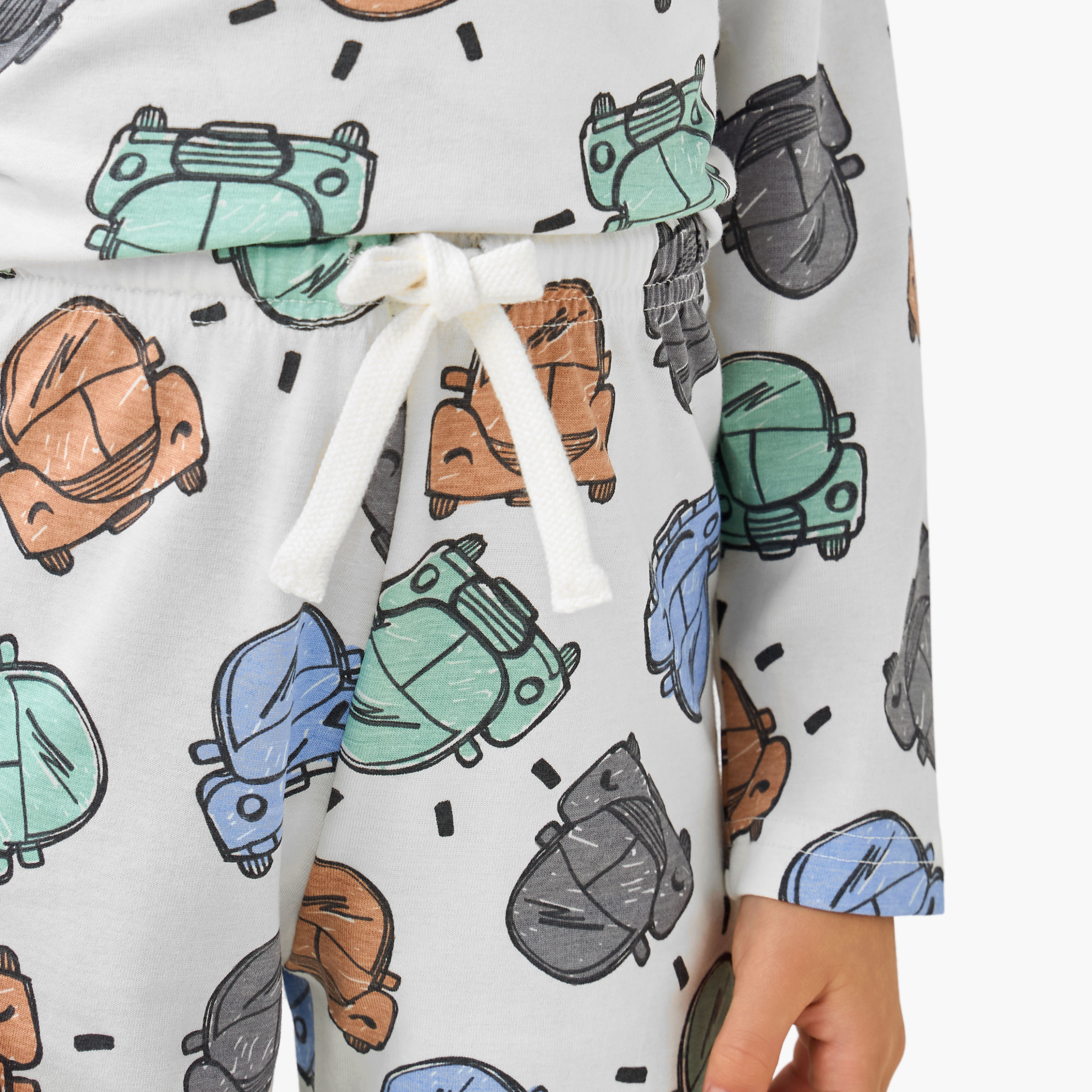 Juniors Cotton Crew Neck Long Sleeves Pyjama Set with Dinosaur Print-boys-clothing-nightwear-image-6