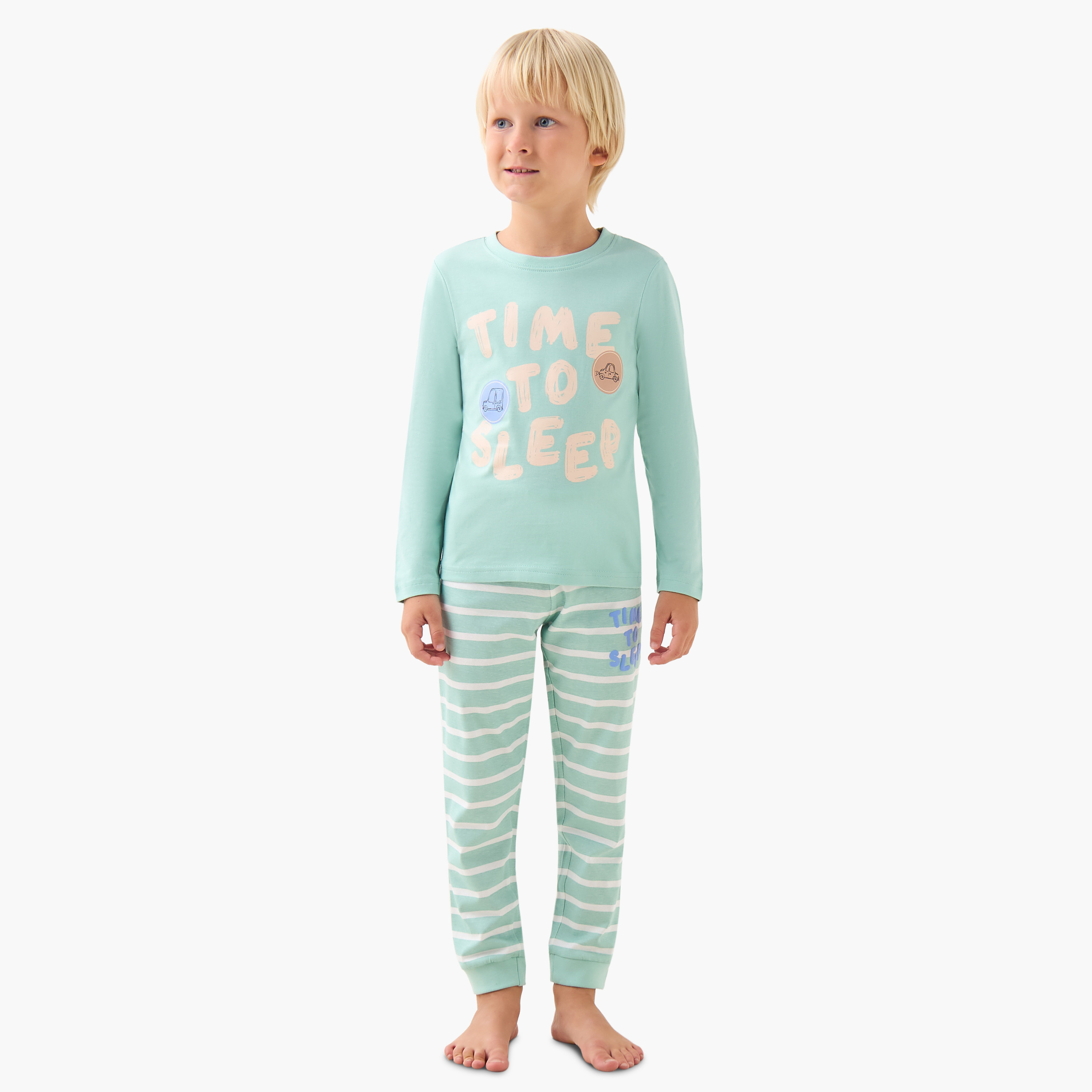 Pack of 3 Cotton Round Neck Long Sleeve Pyjama Set with Vehicle Print-boys-clothing-nightwear-image-3