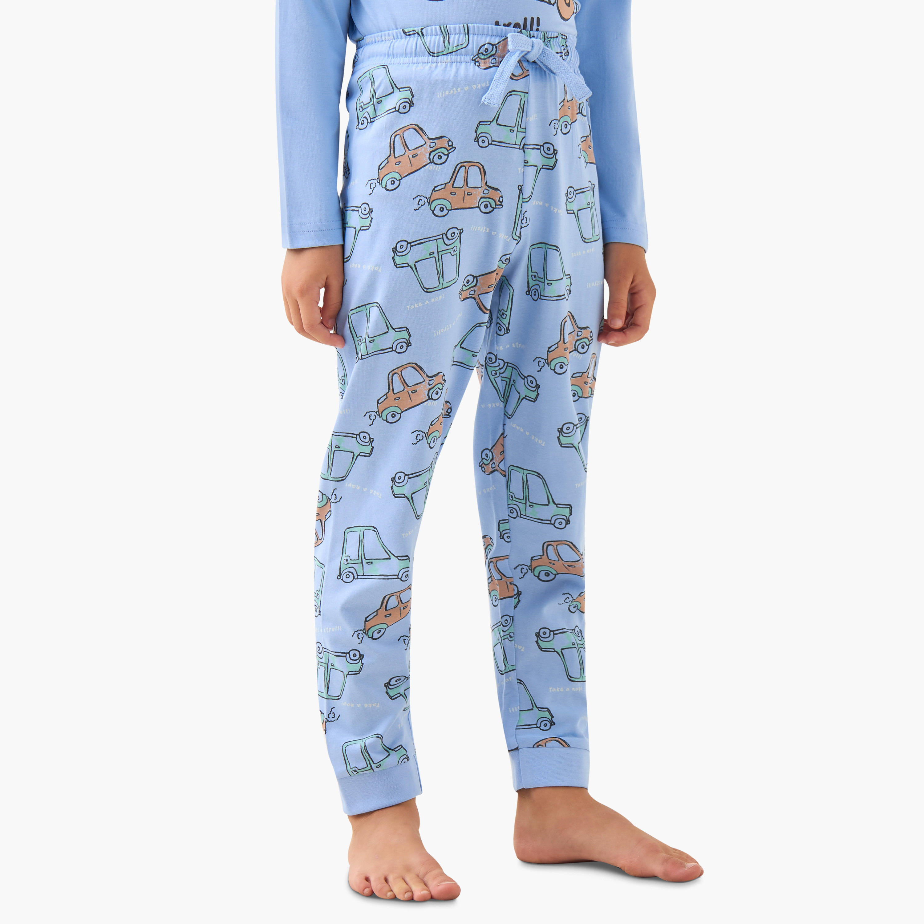 Pack of 3 Cotton Round Neck Long Sleeve Pyjama Set with Vehicle Print-boys-clothing-nightwear-image-5