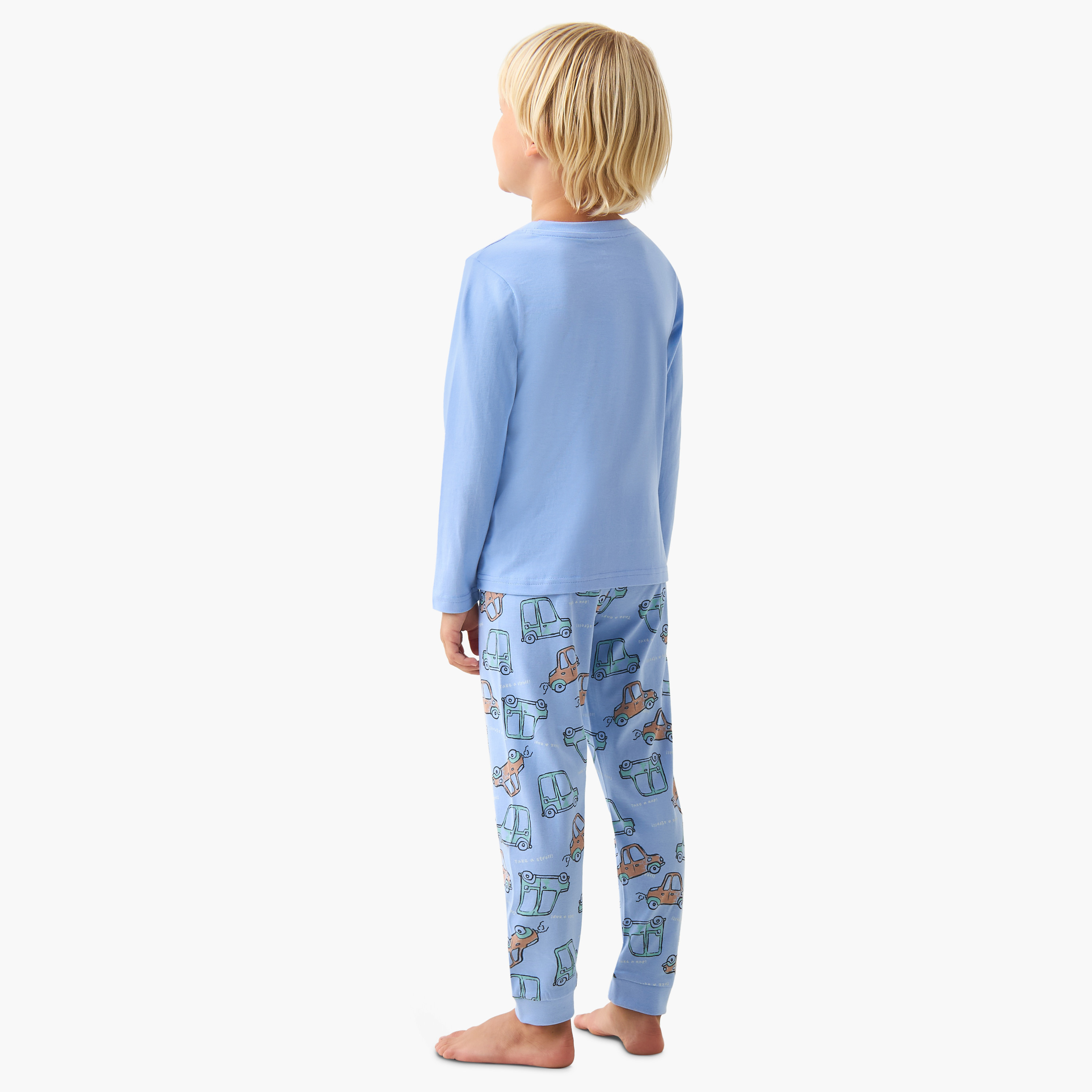 Pack of 3 Cotton Round Neck Long Sleeve Pyjama Set with Vehicle Print-boys-clothing-nightwear-image-6