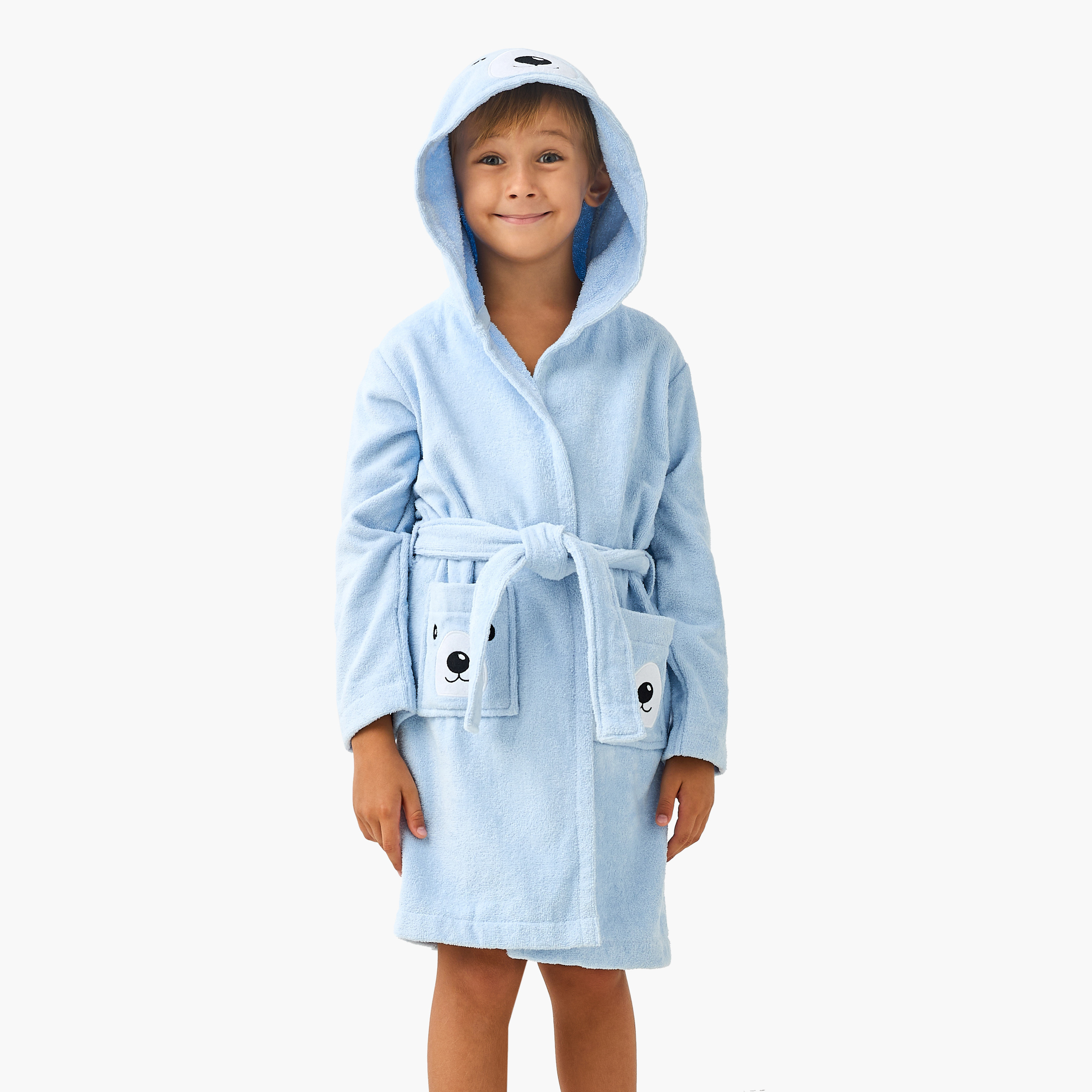 Juniors Hooded Long Sleeves Terry Bathrobe with Animal Face Applique-boys-clothing-nightwear-image-1