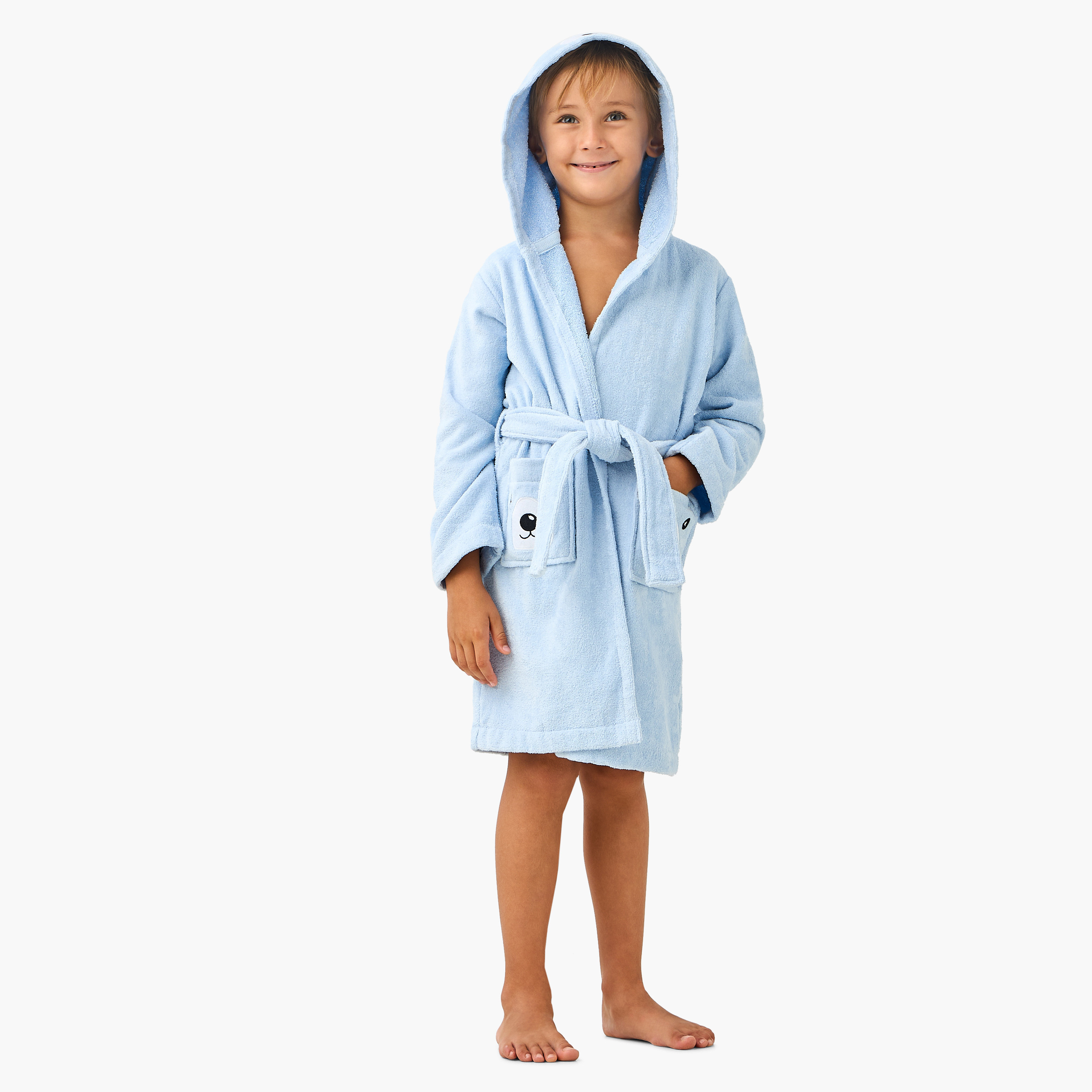 Juniors Hooded Long Sleeves Terry Bathrobe with Animal Face Applique-boys-clothing-nightwear-image-2