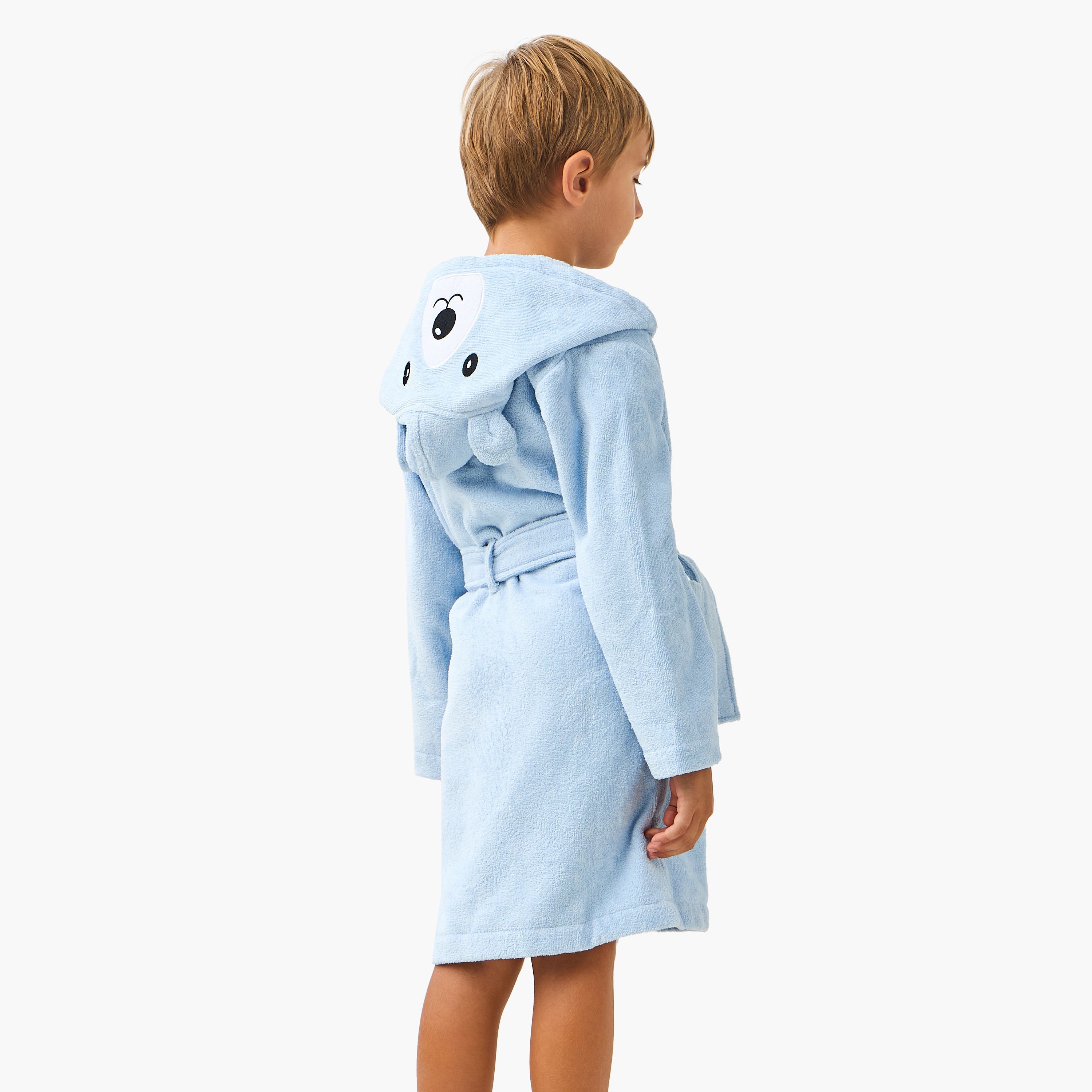 Juniors Hooded Long Sleeves Terry Bathrobe with Animal Face Applique-boys-clothing-nightwear-image-3