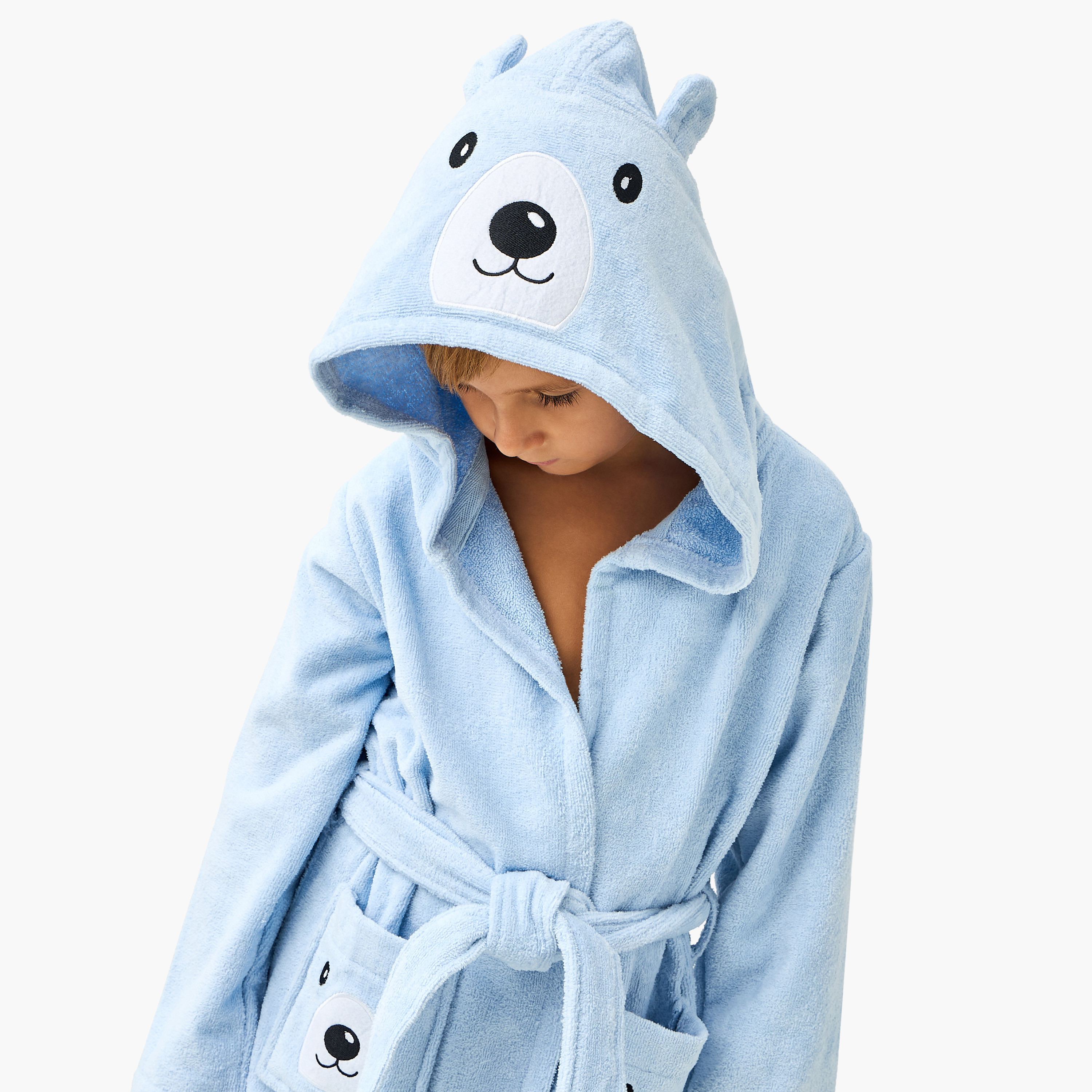 Juniors Hooded Long Sleeves Terry Bathrobe with Animal Face Applique-boys-clothing-nightwear-image-4