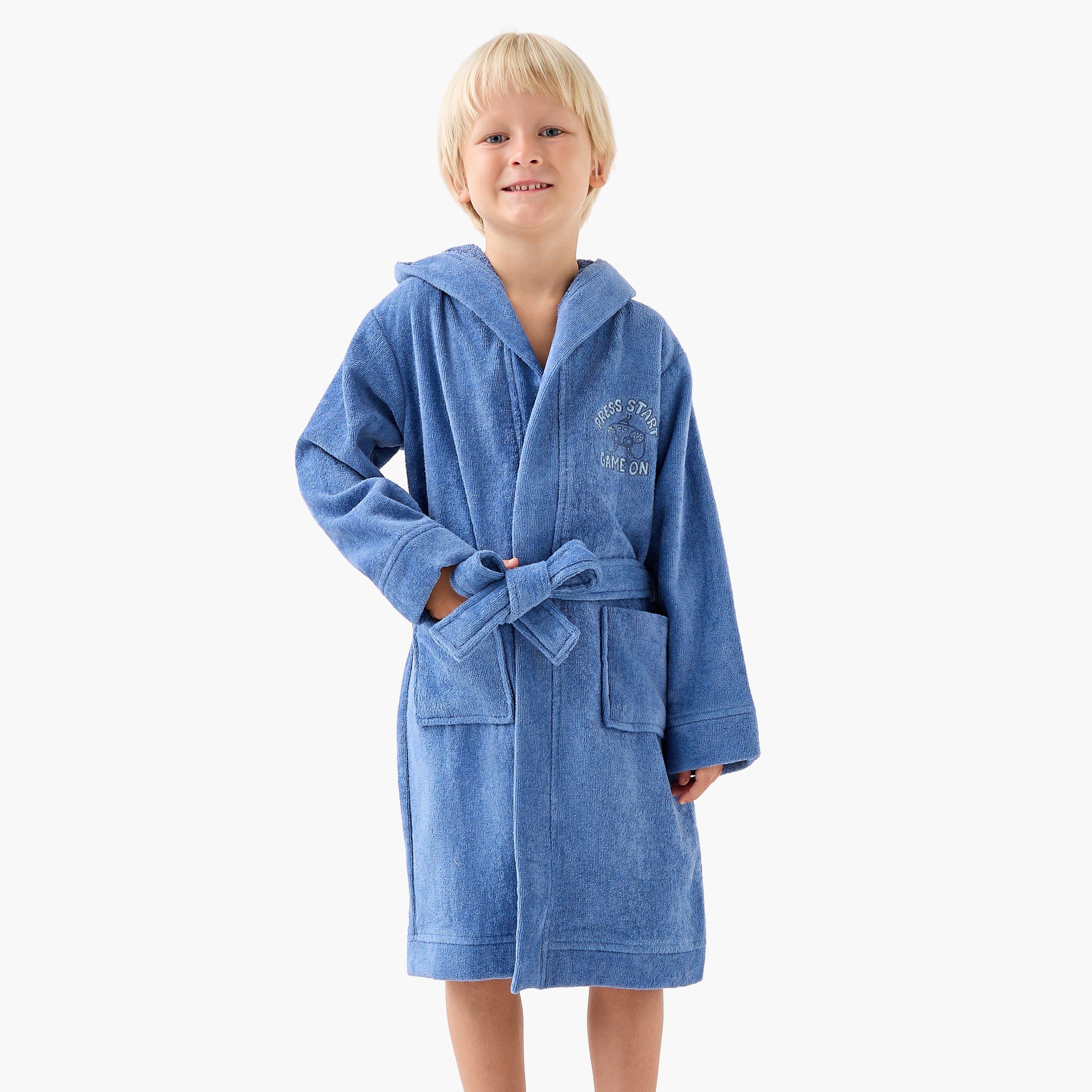 Juniors Hooded Terry Bathrobe with Embroidery - 2-8 years-boys-clothing-nightwear-image-1