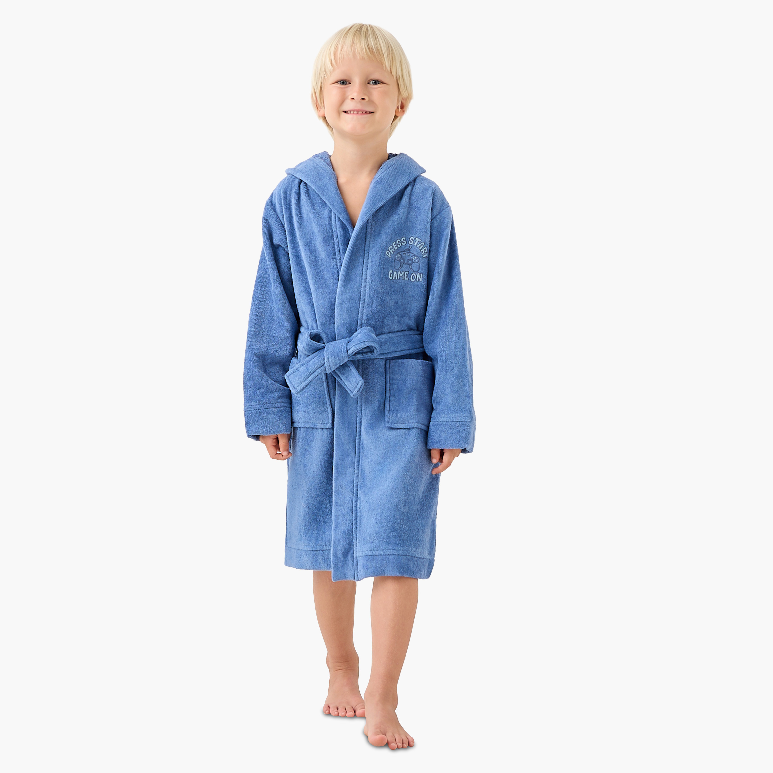Juniors Hooded Terry Bathrobe with Embroidery - 2-8 years-boys-clothing-nightwear-image-2