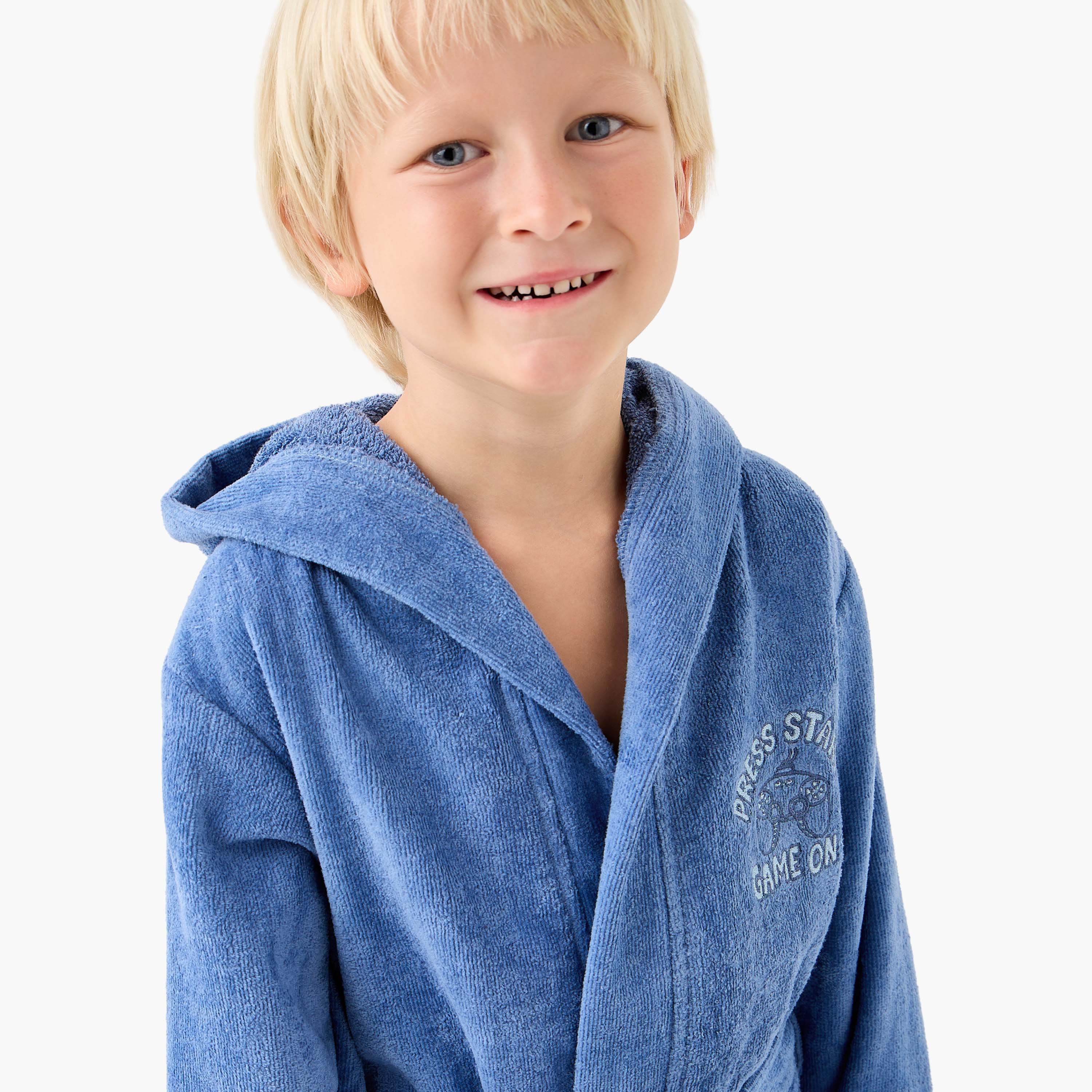 Juniors Hooded Terry Bathrobe with Embroidery - 2-8 years-boys-clothing-nightwear-image-5