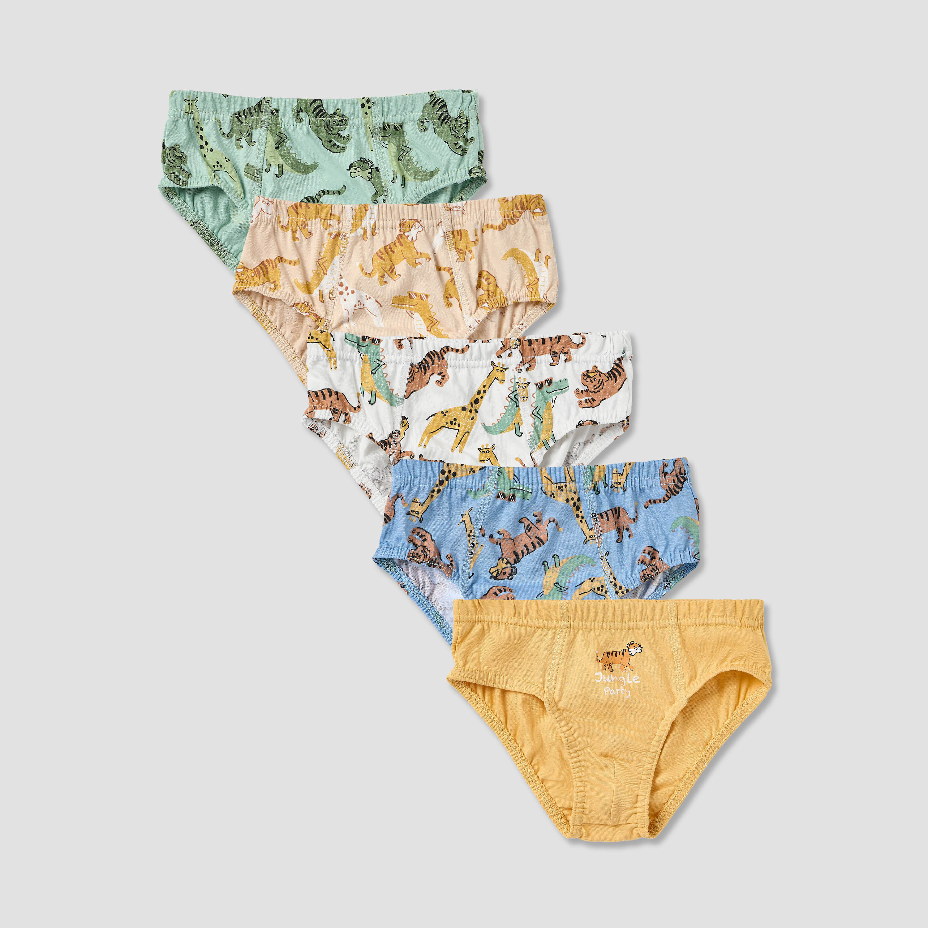 Juniors Tiger Print Briefs with Elasticated Waistband - Set of 5-boys-clothing-innerwear-boxersandbriefs-image-1