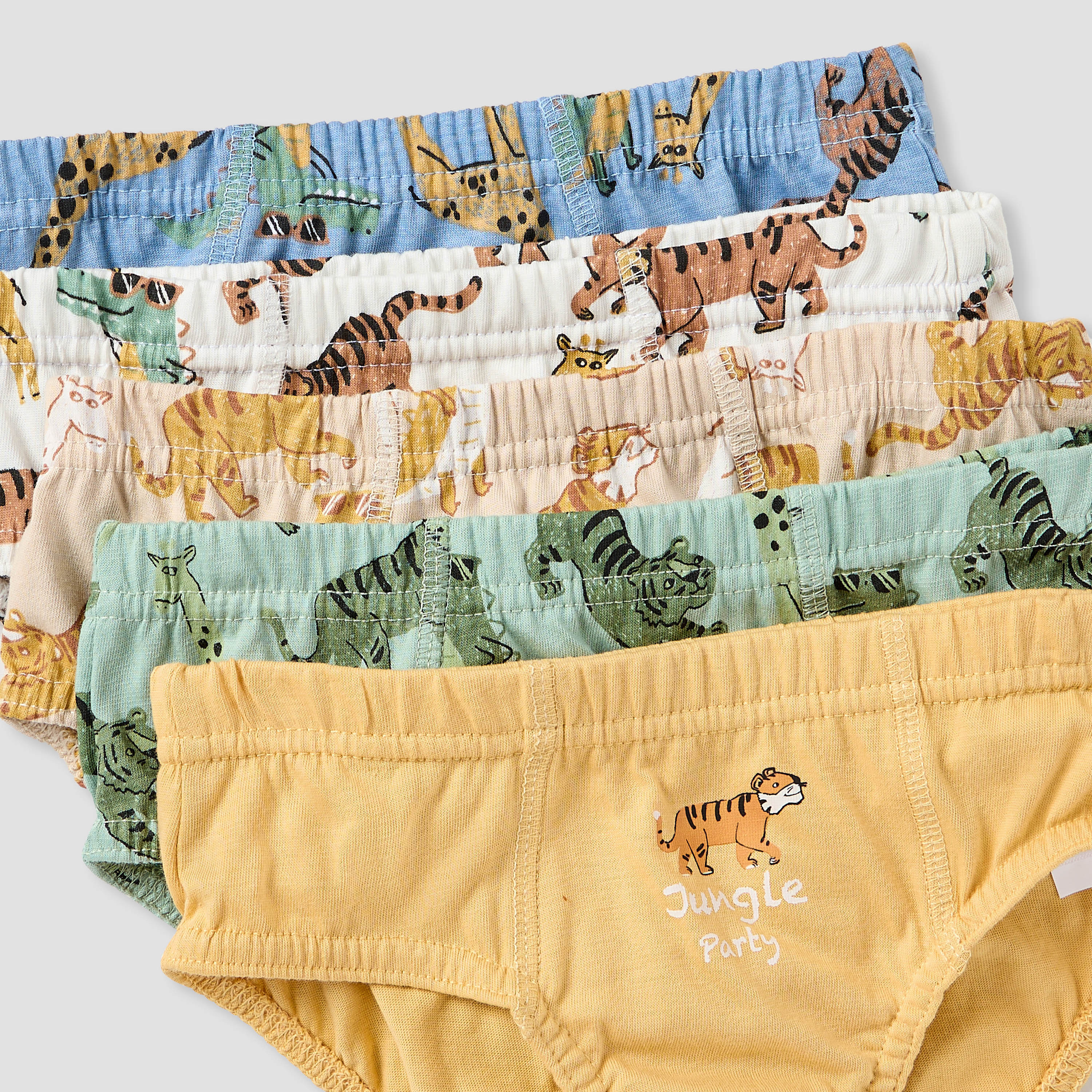 Juniors Tiger Print Briefs with Elasticated Waistband - Set of 5-boys-clothing-innerwear-boxersandbriefs-image-7