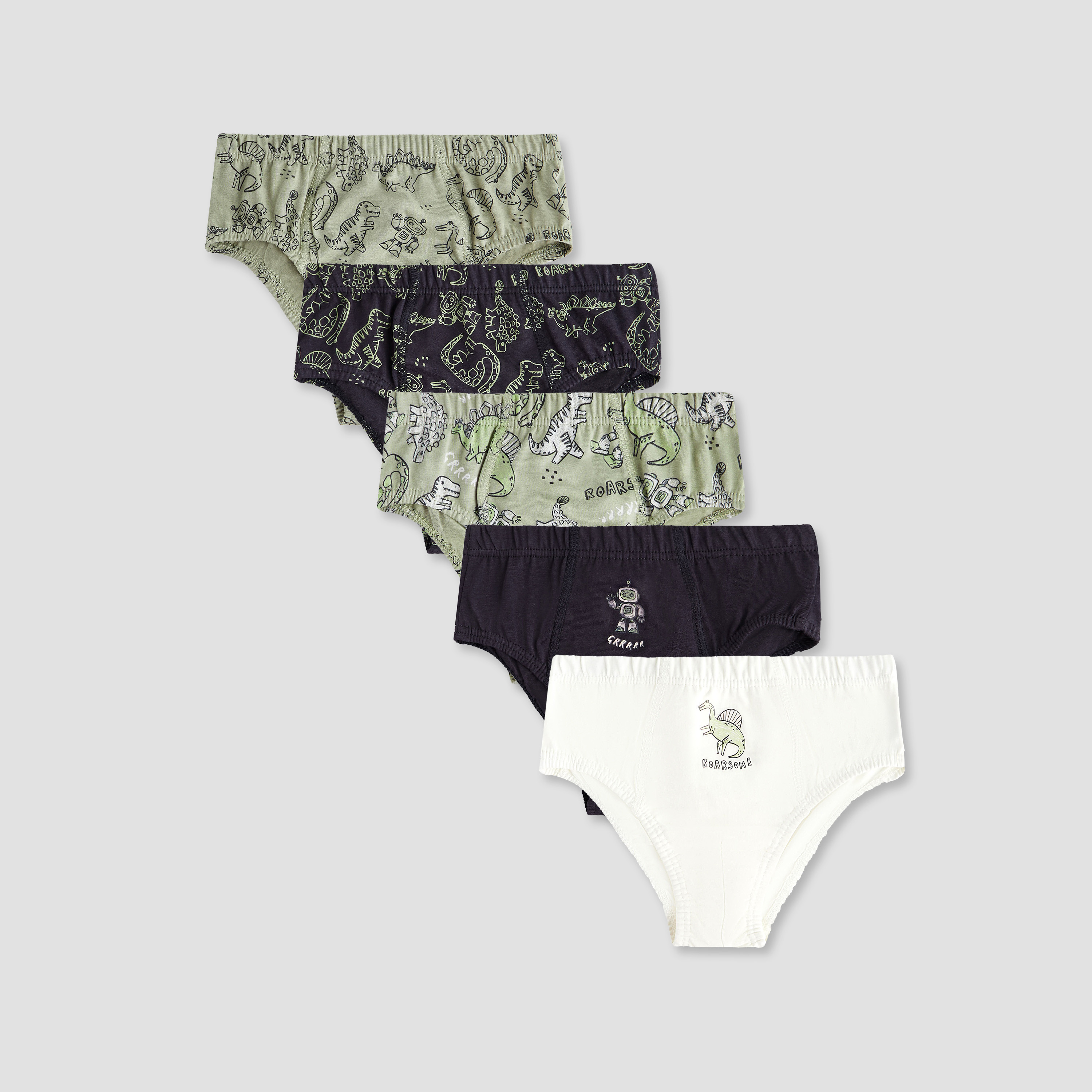 Juniors Boys Briefs with Dinosaur Print - Cotton - Set of 5-baby-boys-clothing-innerwear-image-1