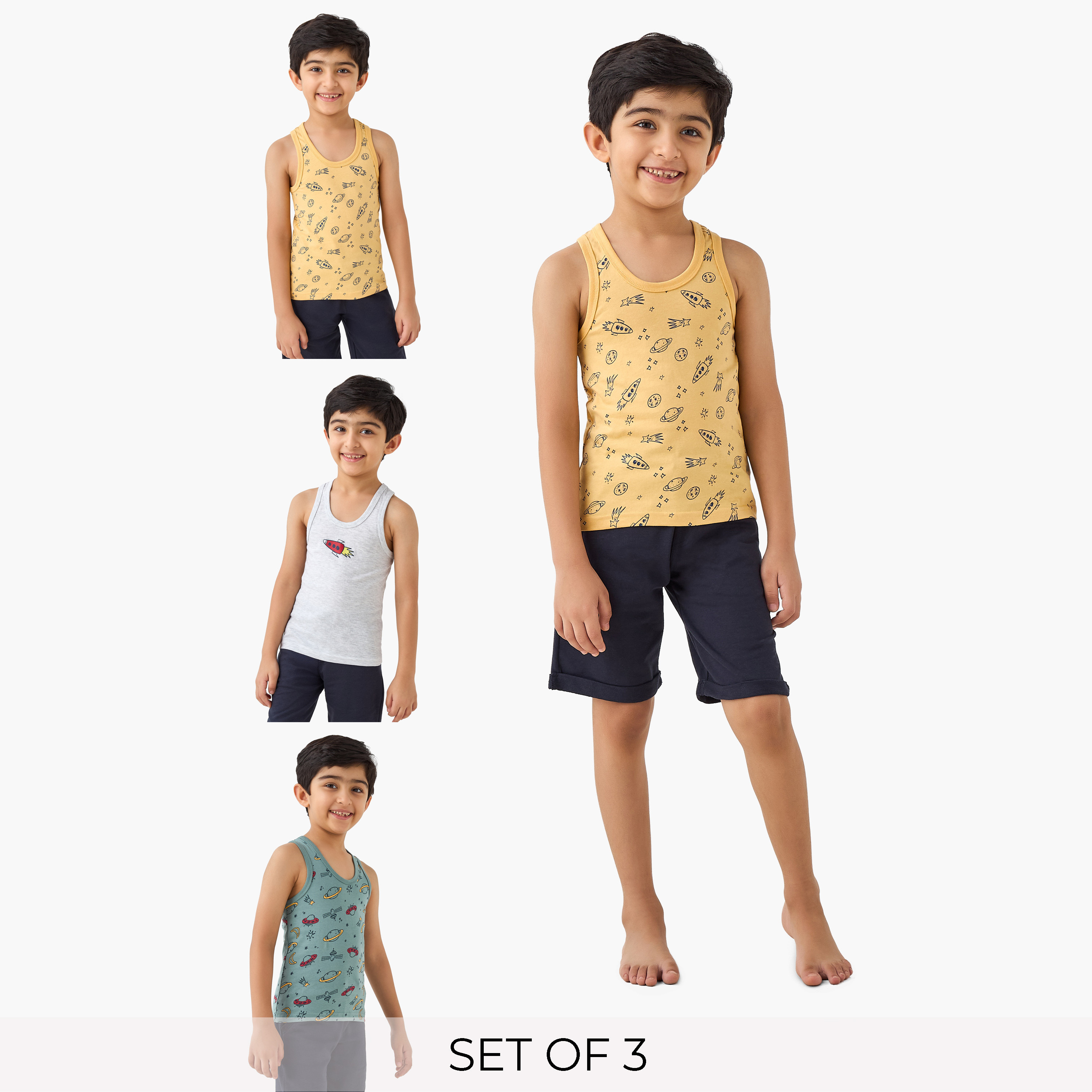 Juniors Space Print Vest - Set of 3-boys-clothing-innerwear-vests-image-1
