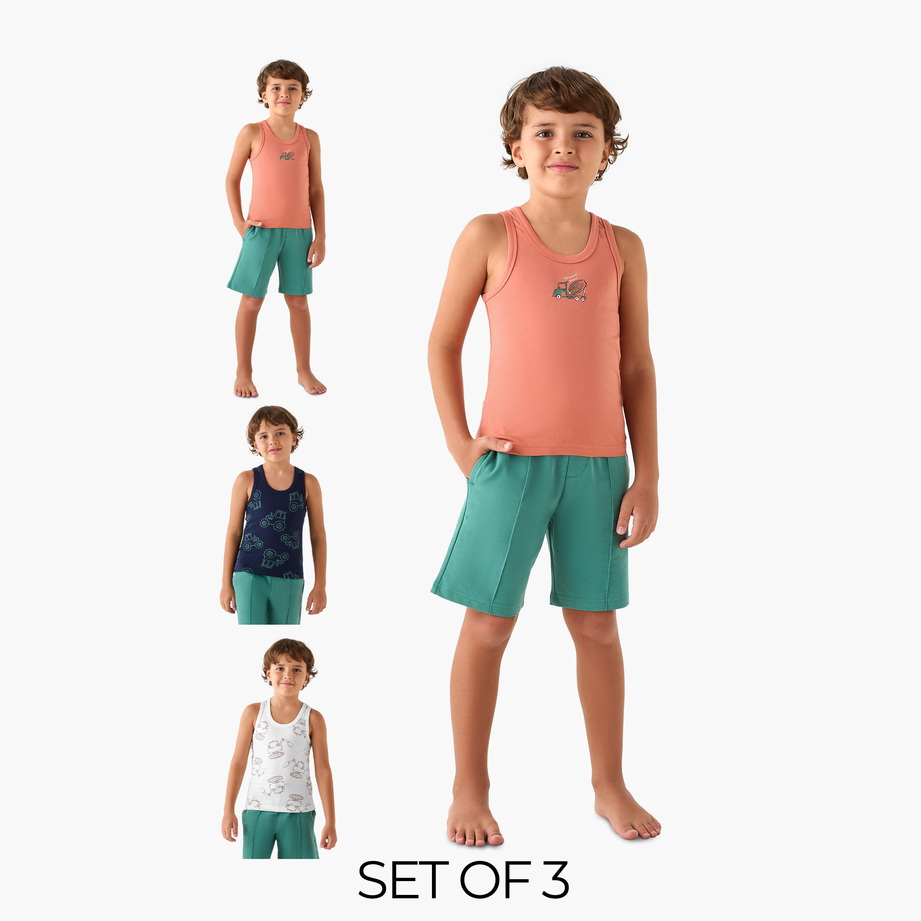 Juniors Construction Vehicle Print Vest - Set of 3-boys-clothing-innerwear-vests-image-1