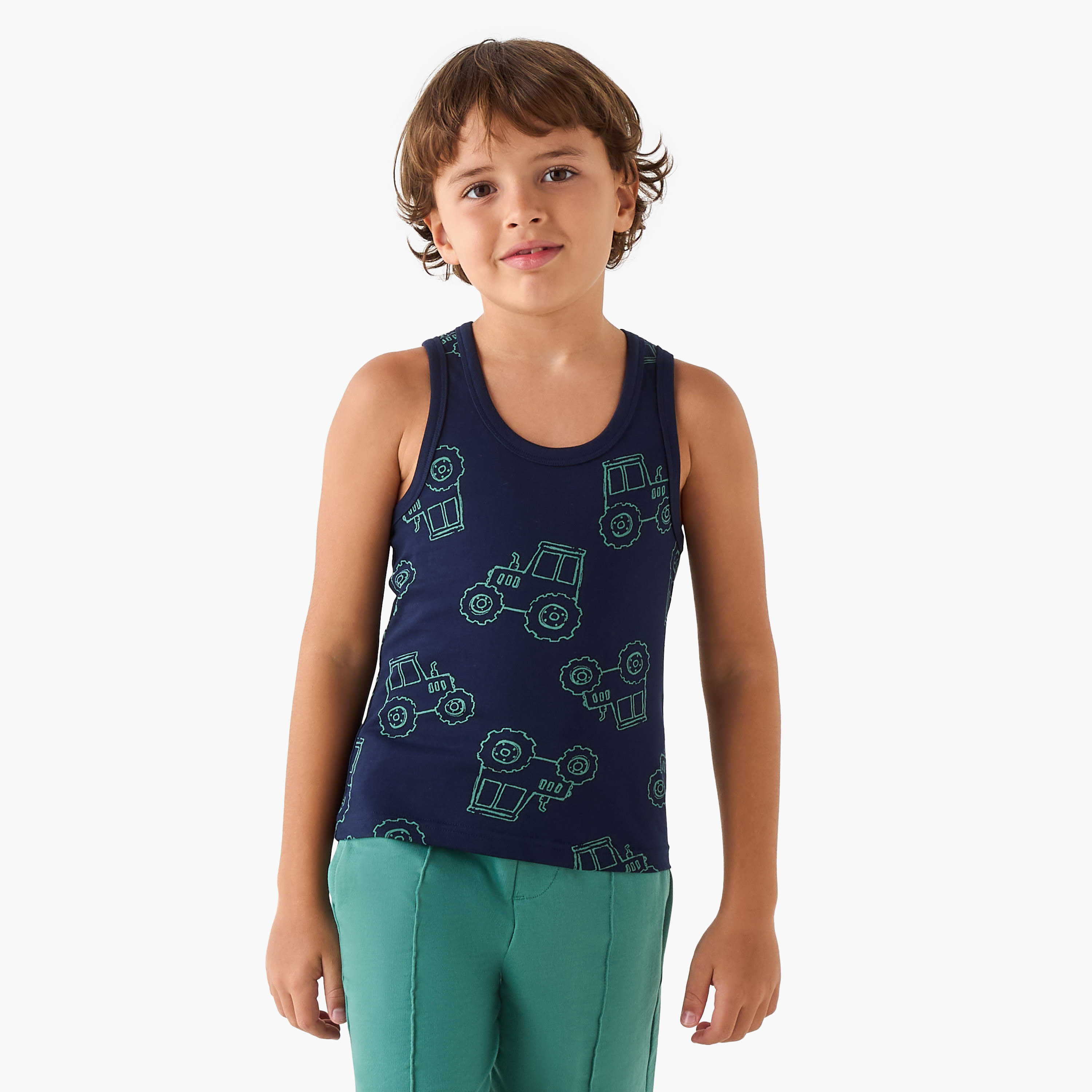 Juniors Construction Vehicle Print Vest - Set of 3-boys-clothing-innerwear-vests-image-2