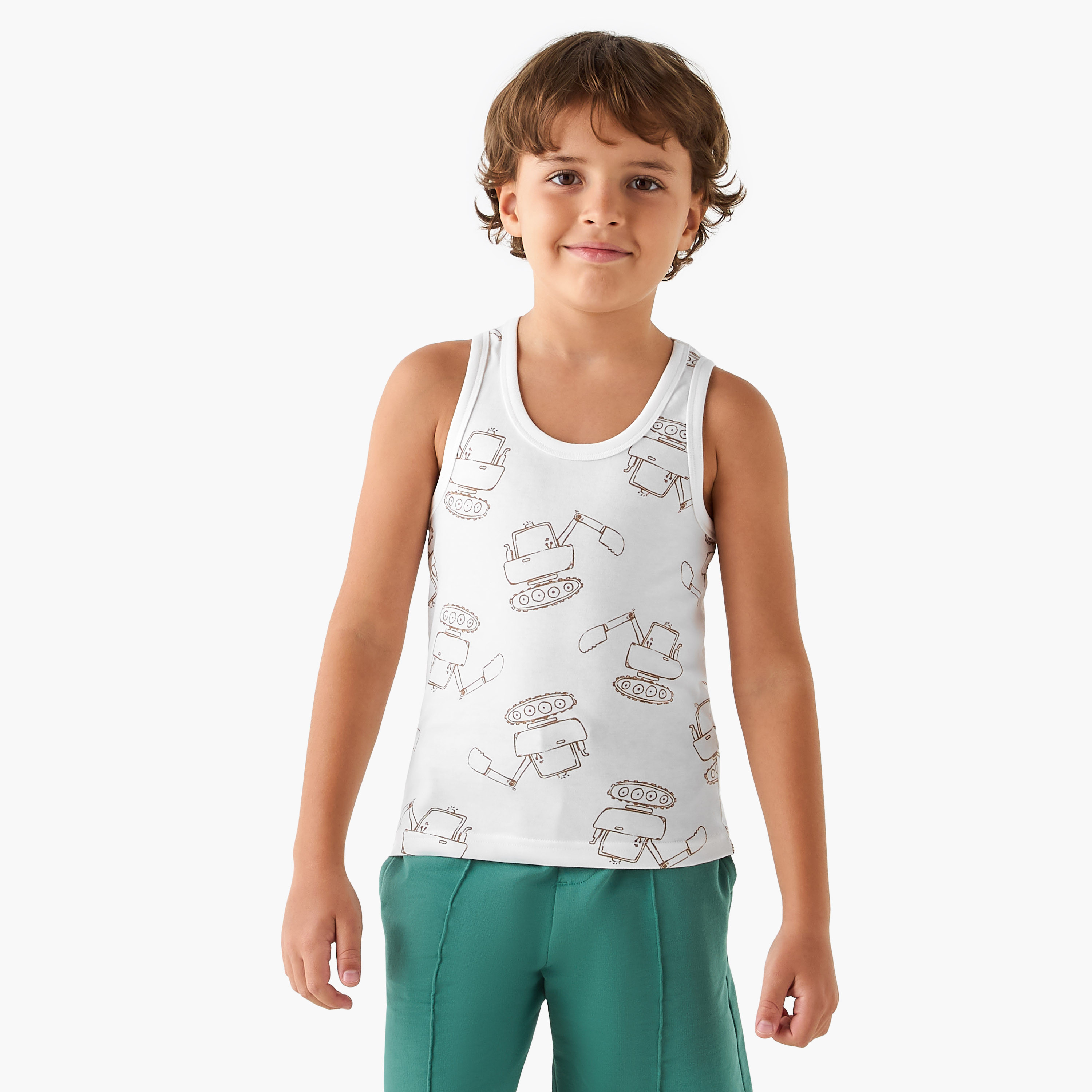 Juniors Construction Vehicle Print Vest - Set of 3-boys-clothing-innerwear-vests-image-3