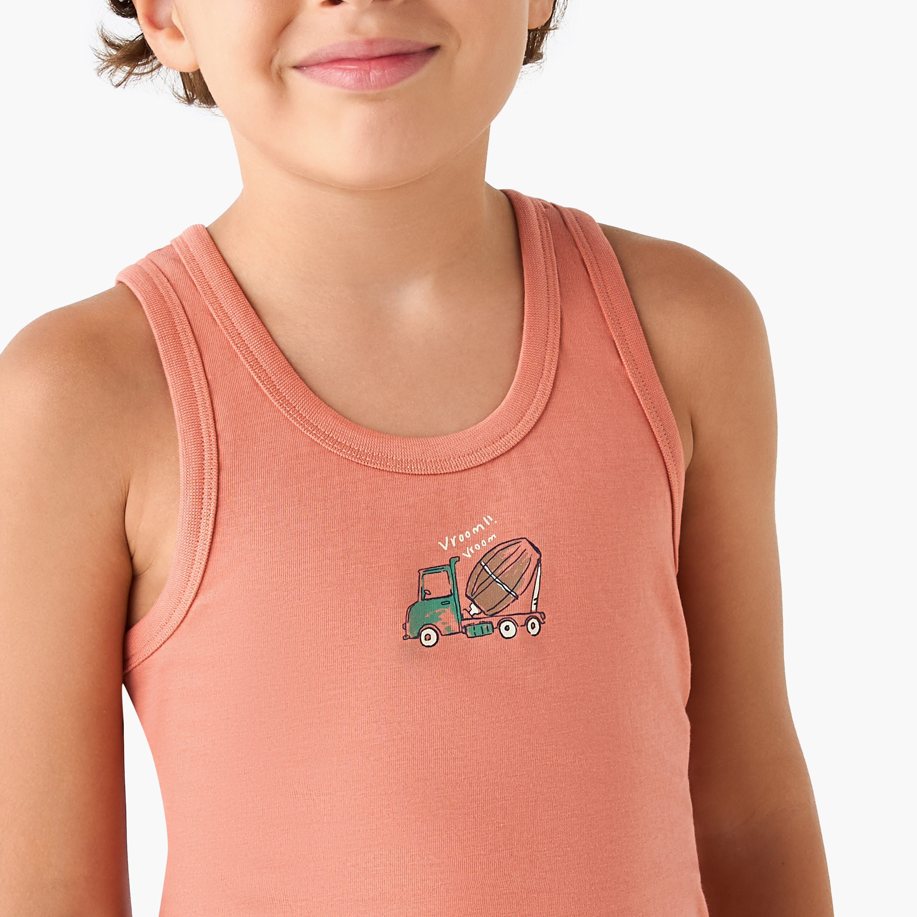 Juniors Construction Vehicle Print Vest - Set of 3-boys-clothing-innerwear-vests-image-6