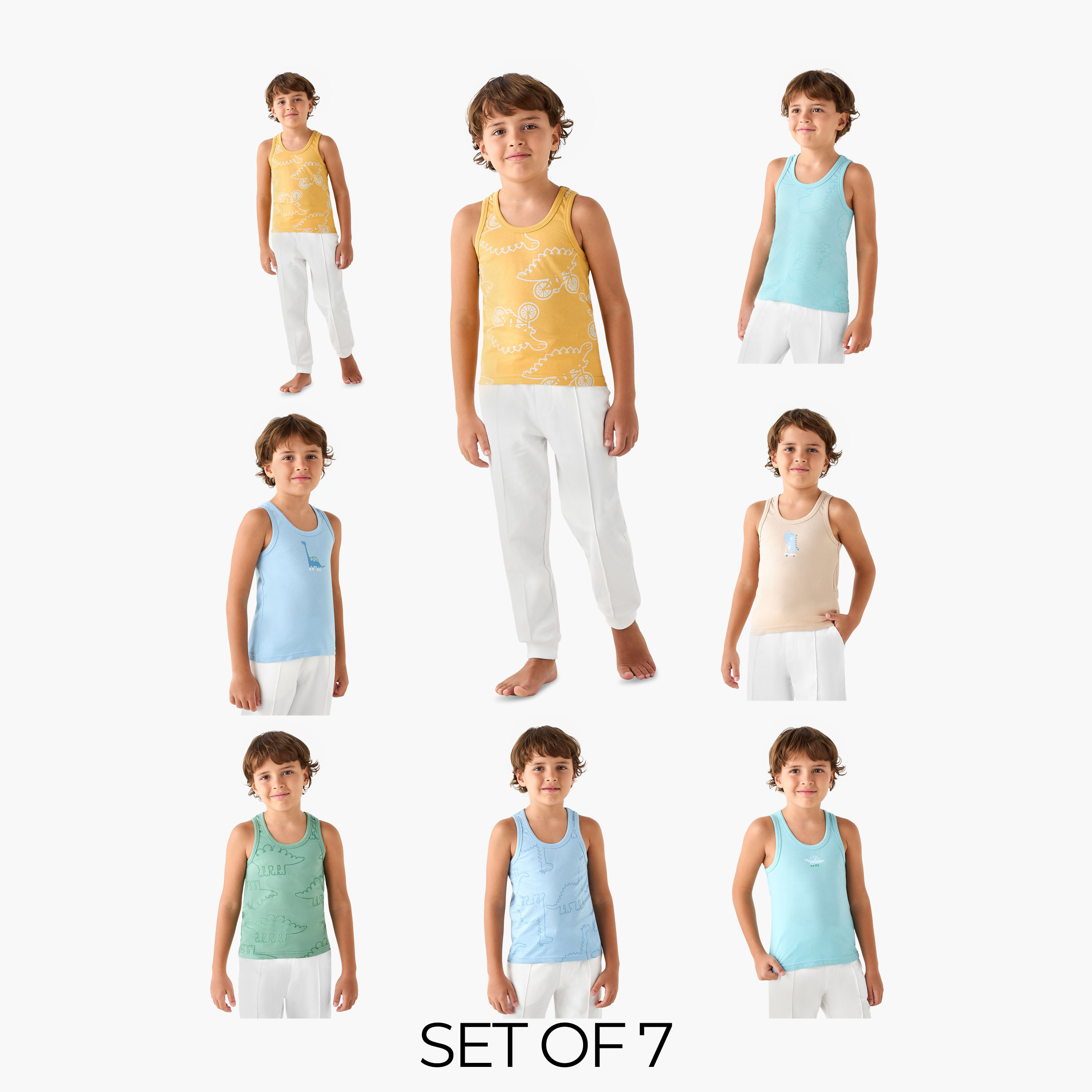 Juniors Dinosaur Print Vest - Set of 7-boys-clothing-innerwear-vests-image-1