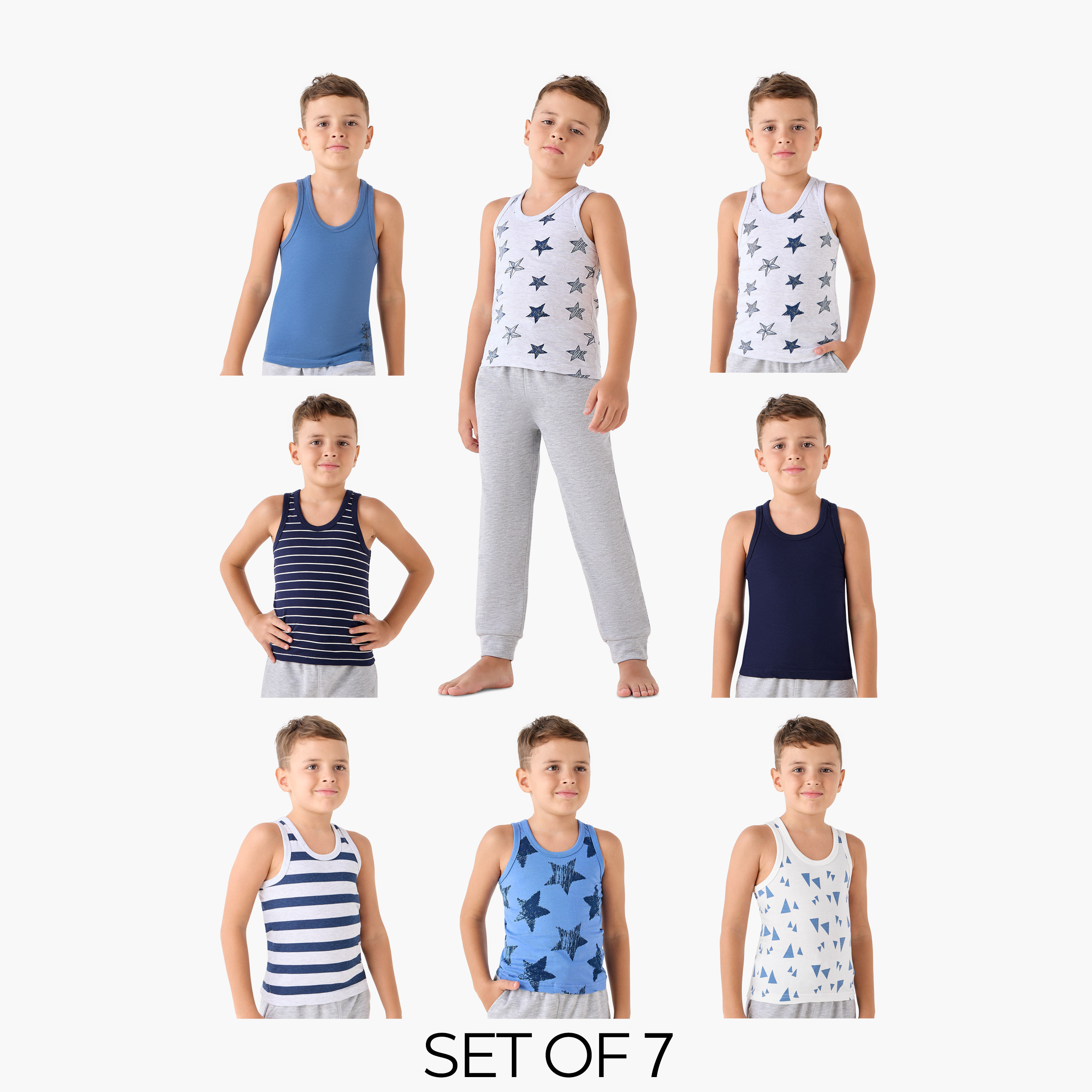 Juniors Boys' Vests with Print - Cotton - Round Neck - 7-Piece Set-boys-clothing-innerwear-vests-image-1