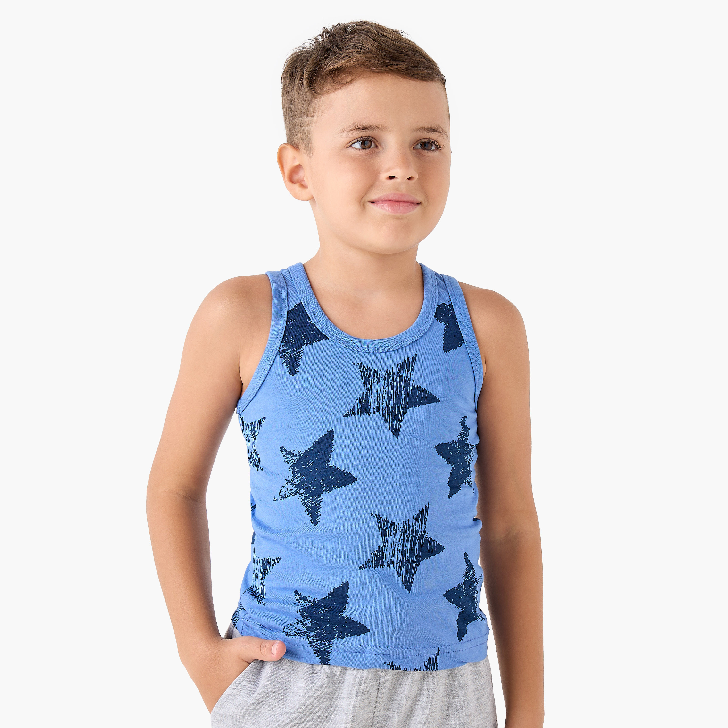 Juniors Boys' Vests with Print - Cotton - Round Neck - 7-Piece Set-boys-clothing-innerwear-vests-image-12