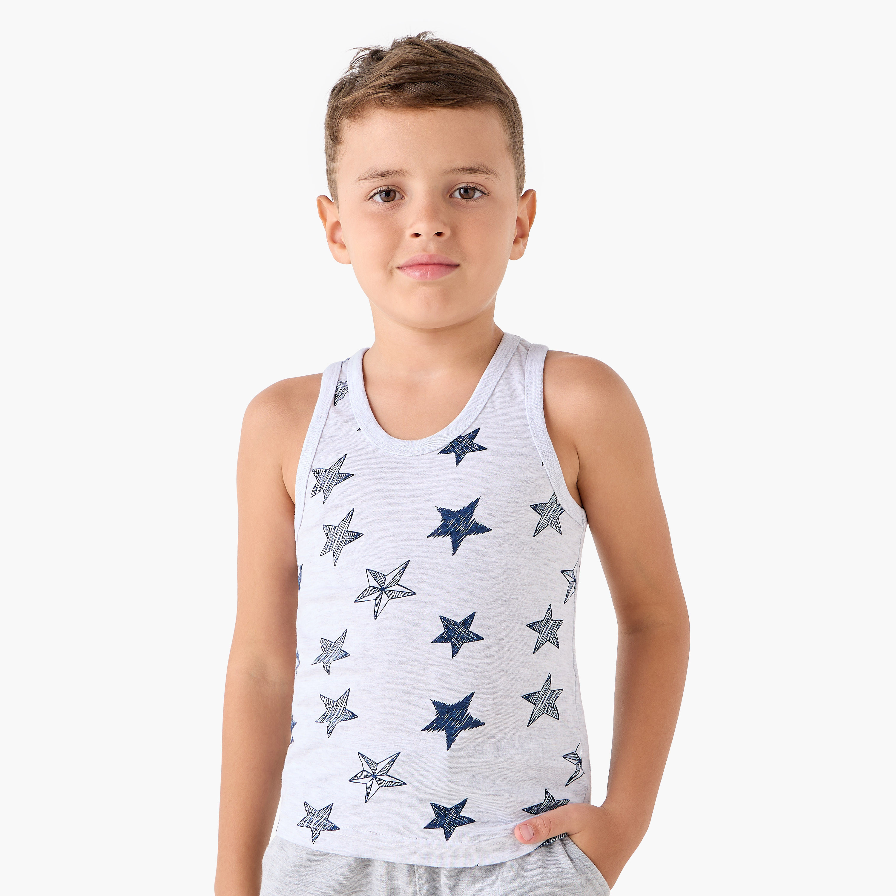 Juniors Boys' Vests with Print - Cotton - Round Neck - 7-Piece Set-boys-clothing-innerwear-vests-image-2
