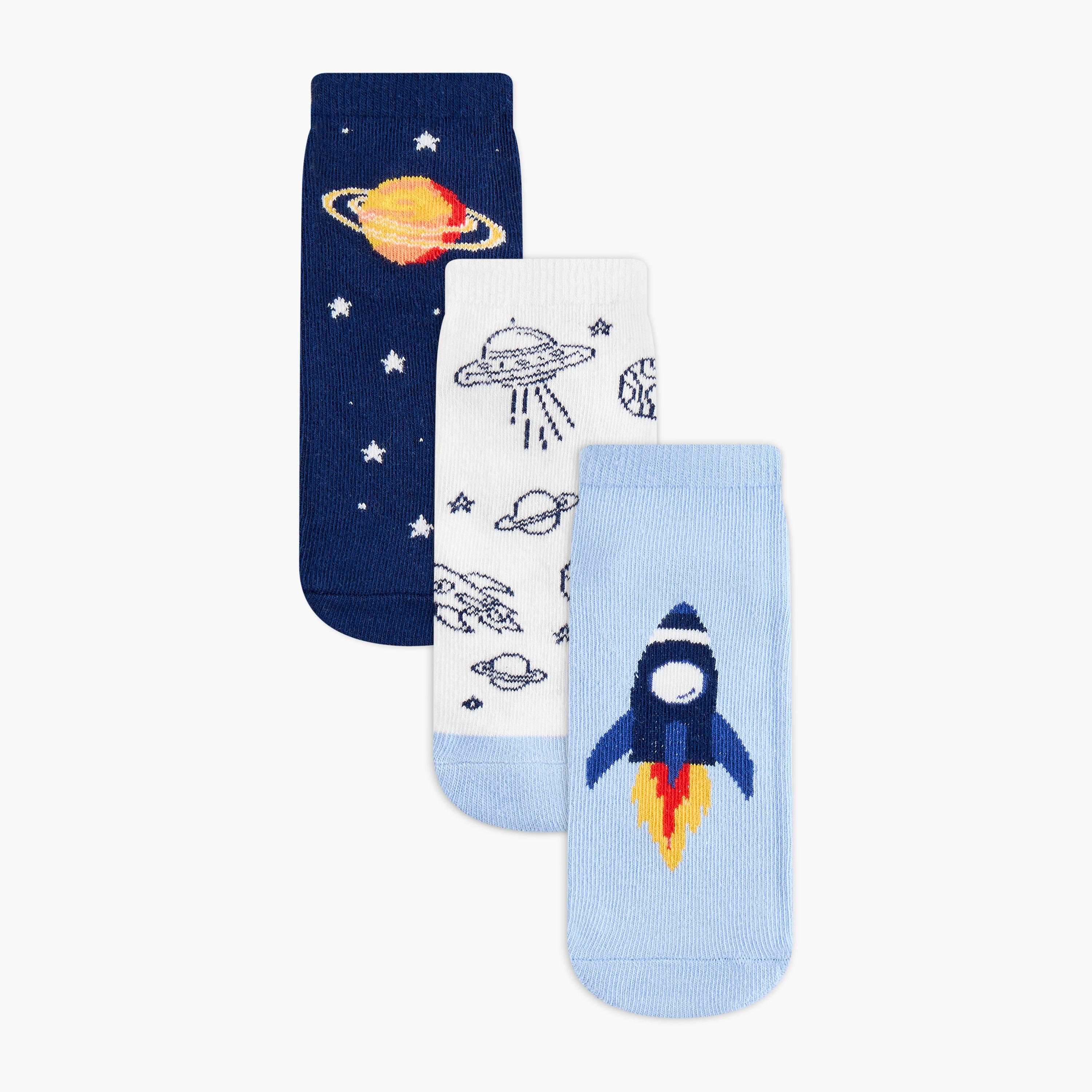 Juniors Space Print Ankle Length Socks - Set of 3-baby-boys-accessories-socks-image-1