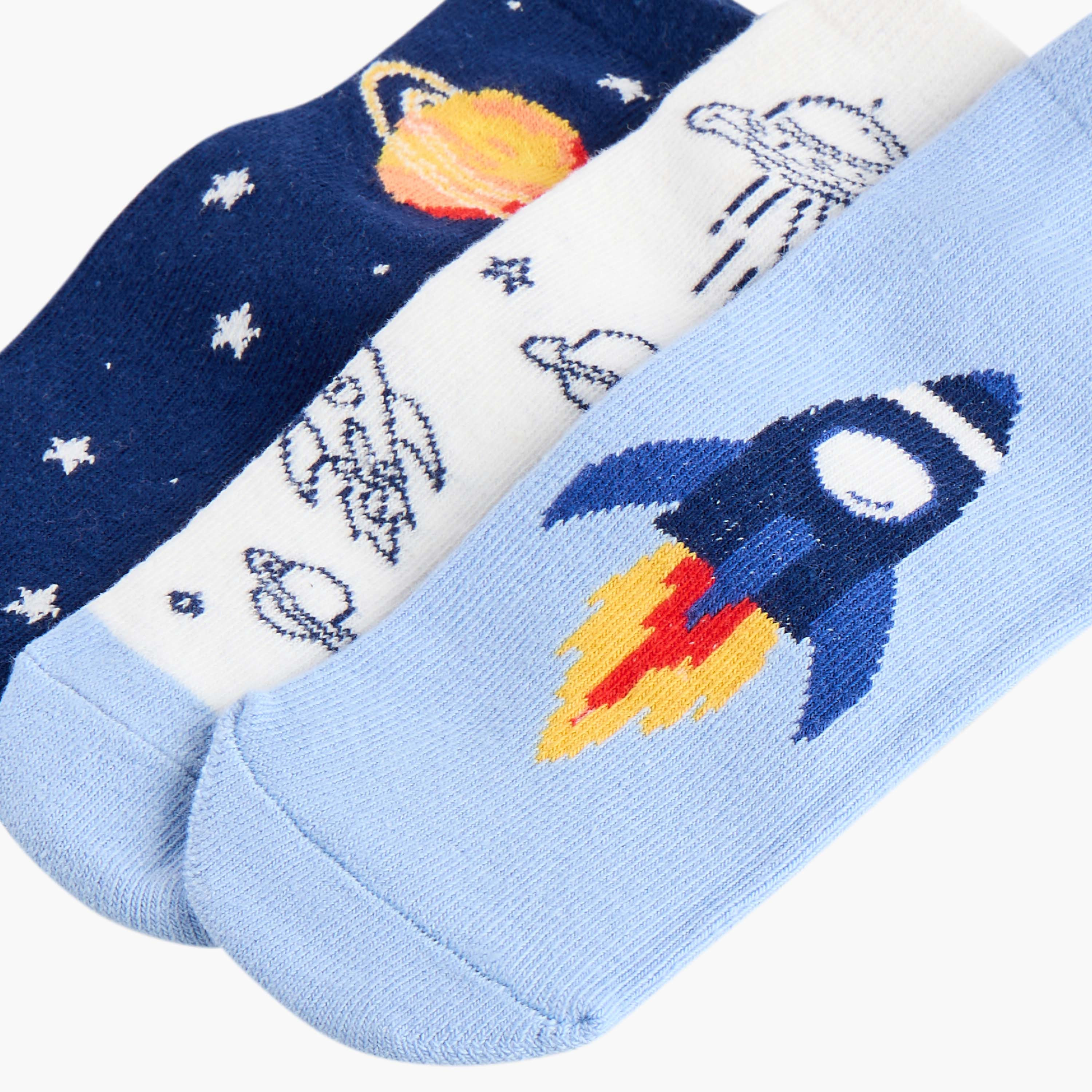 Juniors Space Print Ankle Length Socks - Set of 3-baby-boys-accessories-socks-image-4