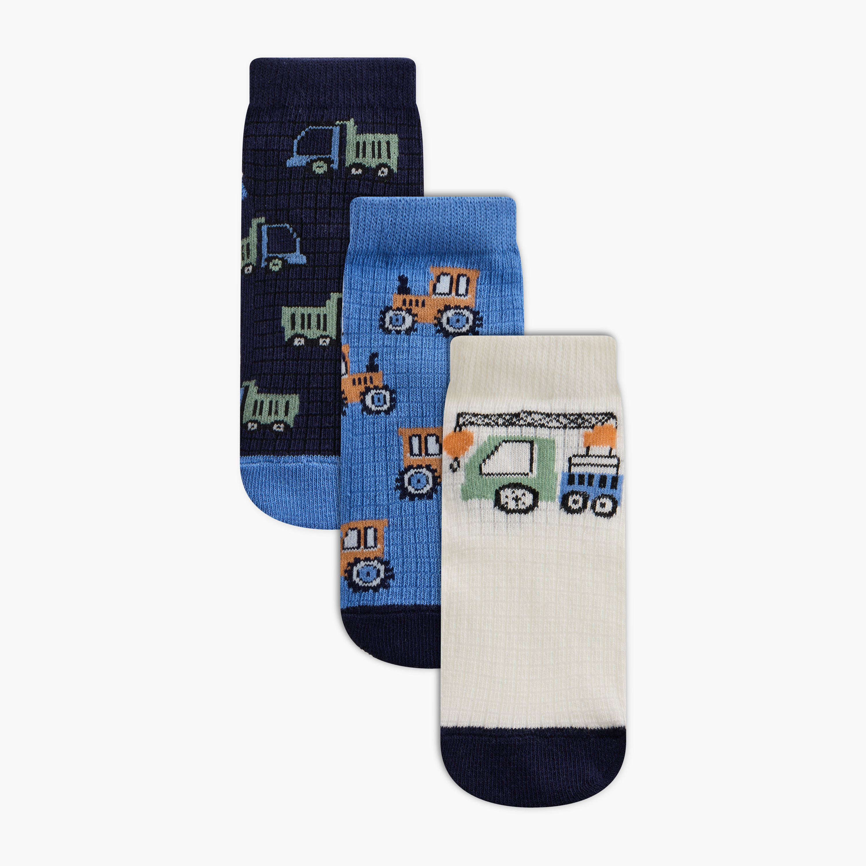 Juniors Vehicle Print Ankle Length Socks - Set of 3-baby-boys-accessories-socks-image-1