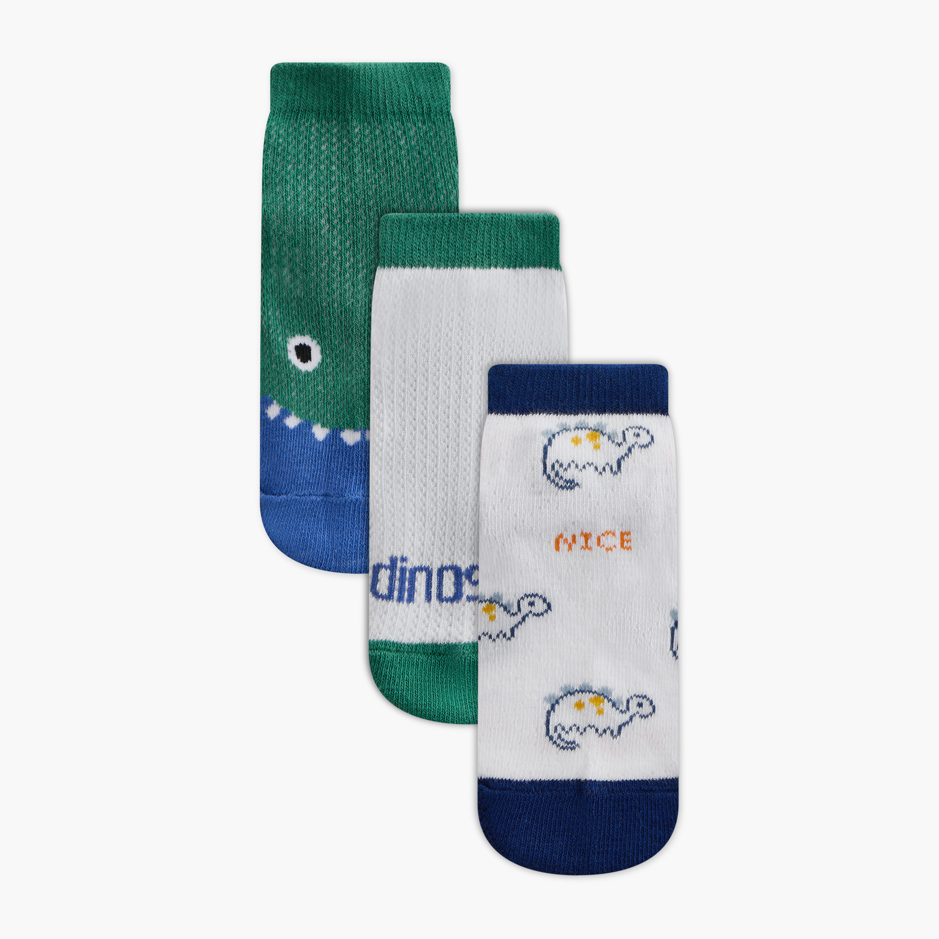 Juniors Dinosaur Print Ankle Length Socks - Set of 3-baby-boys-accessories-socks-image-1